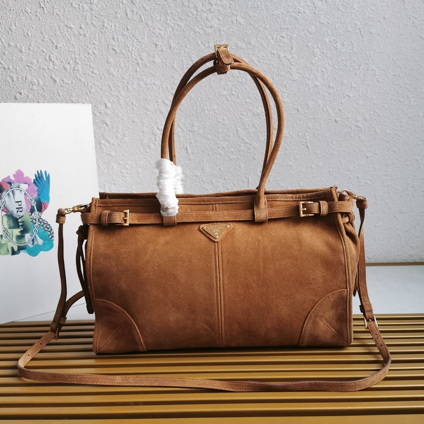 Prada Bonnie large suede handbag