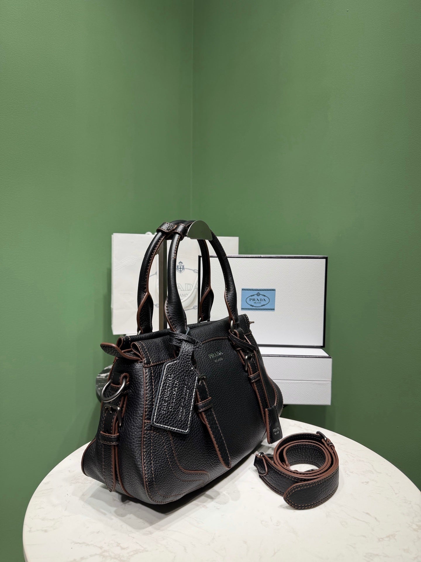 Prada large leather tote bag