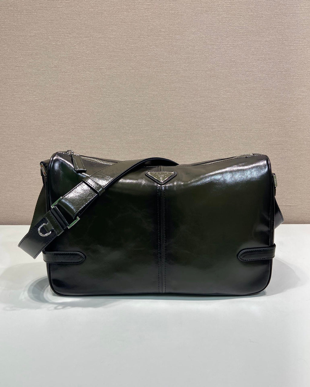 Prada Antiqued leather zipper shoulder bag