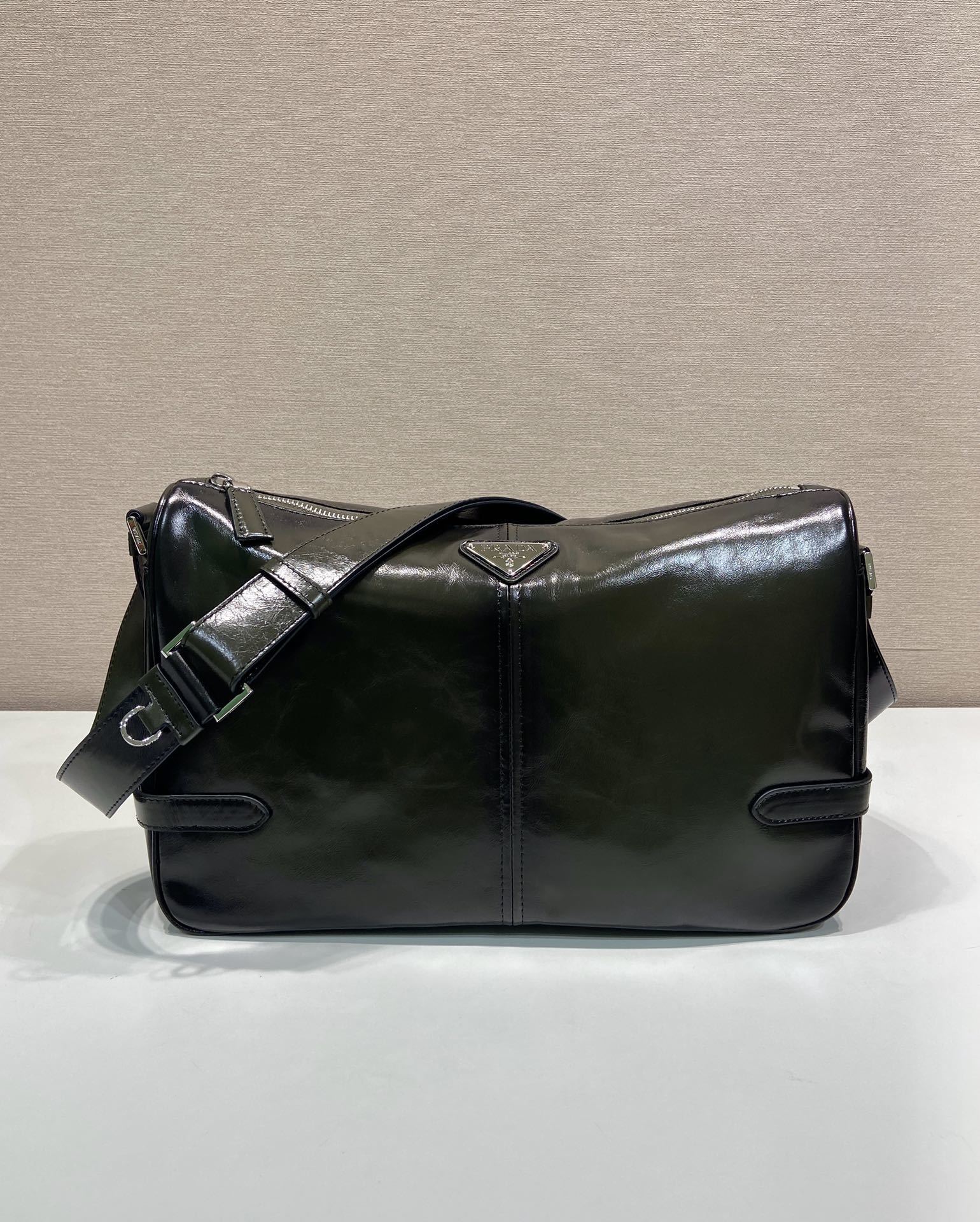 Prada Antiqued leather zipper shoulder bag