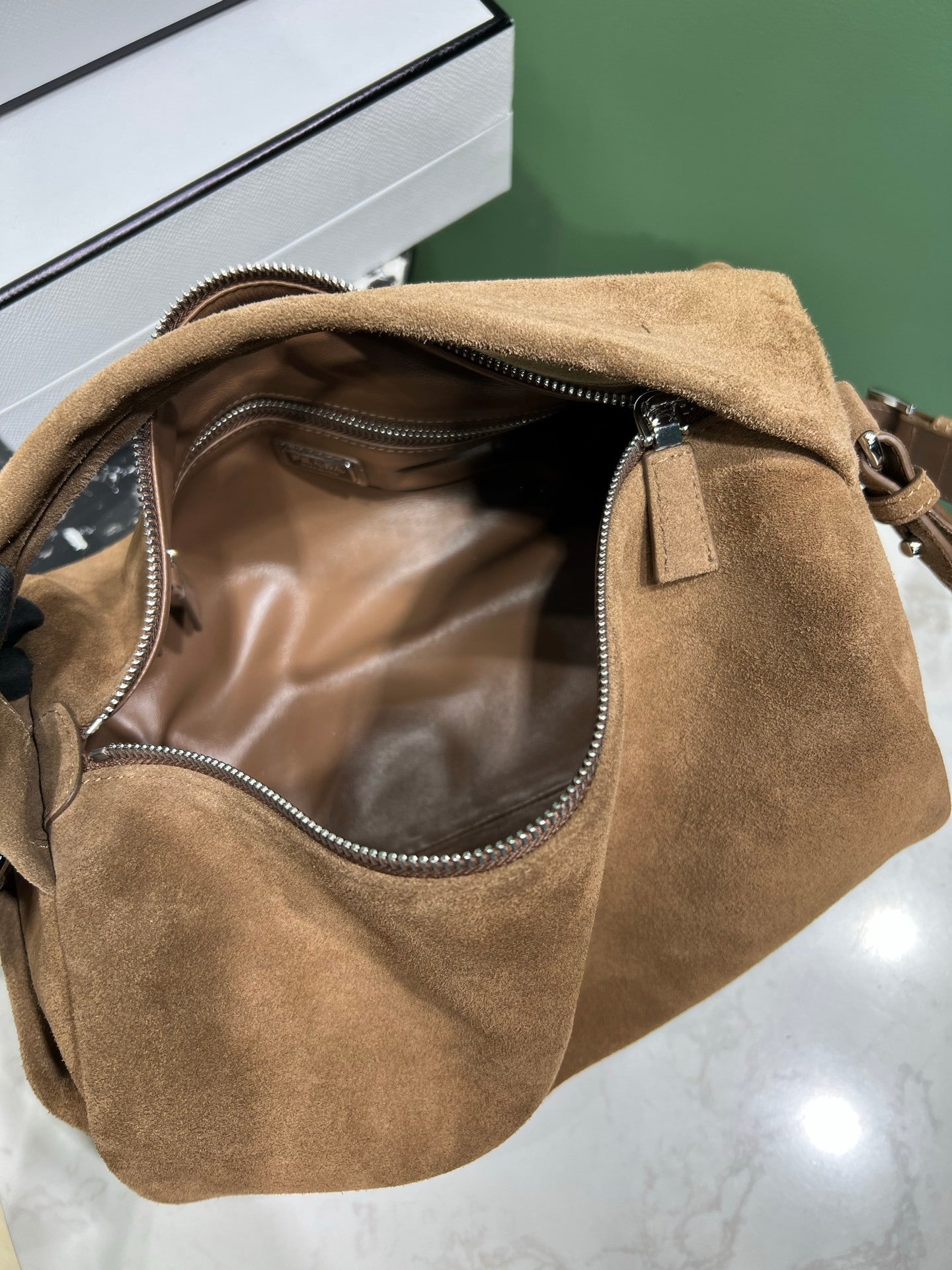 Prada suede shoulder bag