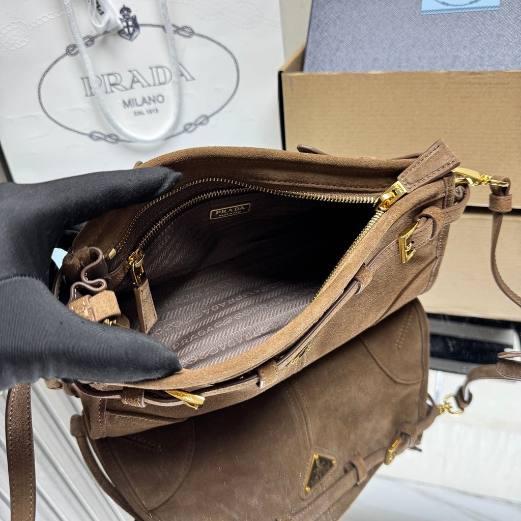 Prada Bonnie small suede shoulder bag