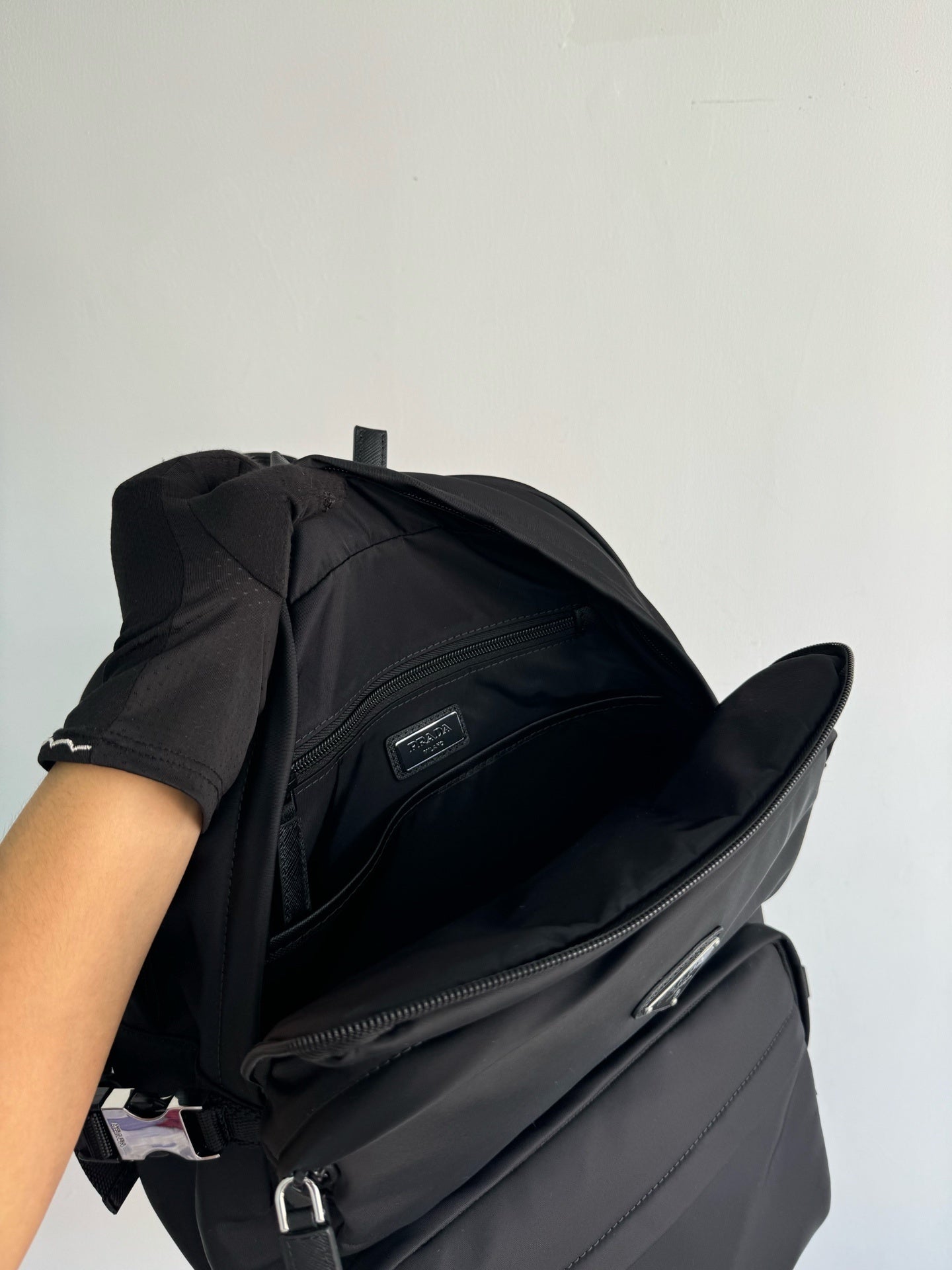 Re-Nylon and Saffiano leather backpack