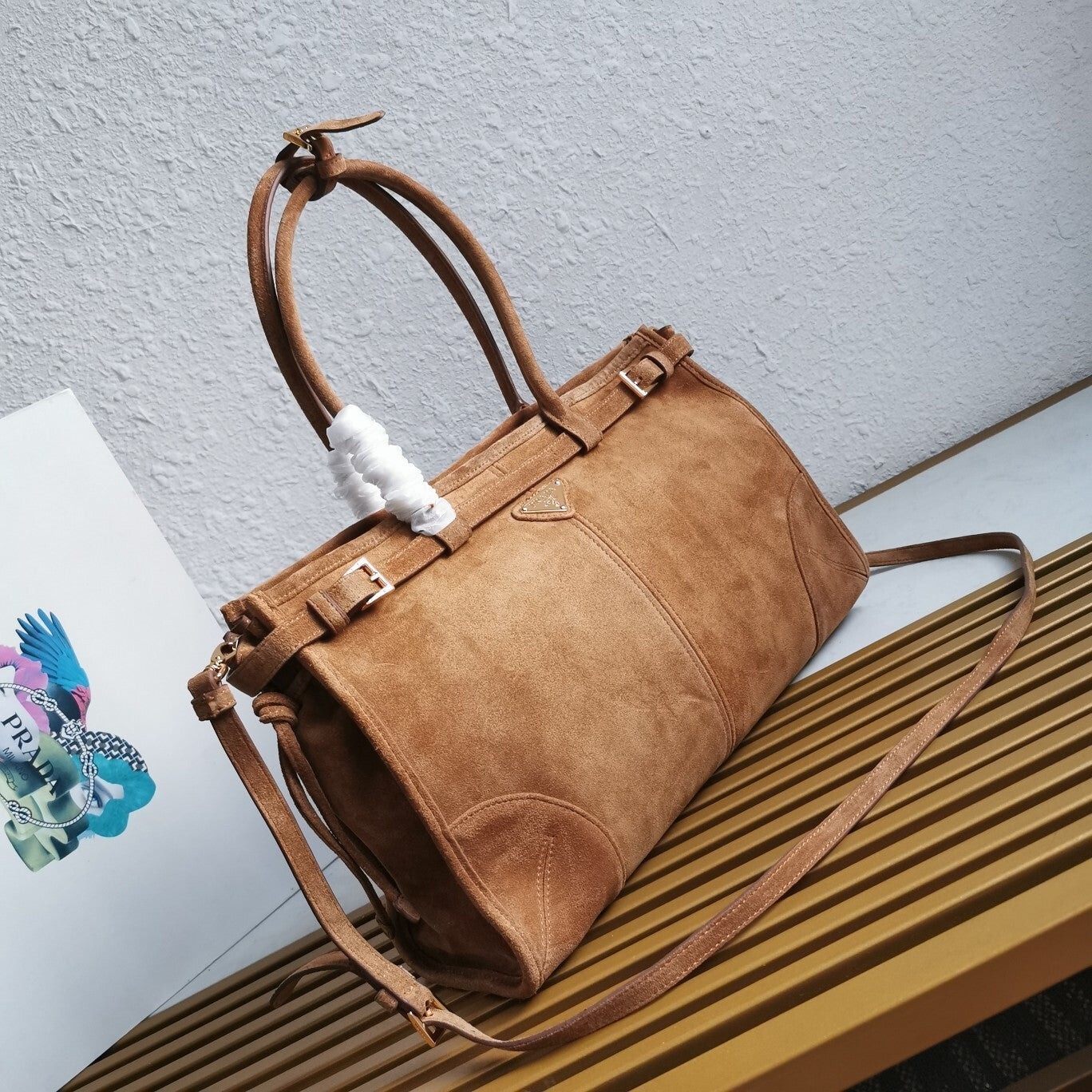 Prada Bonnie large suede handbag