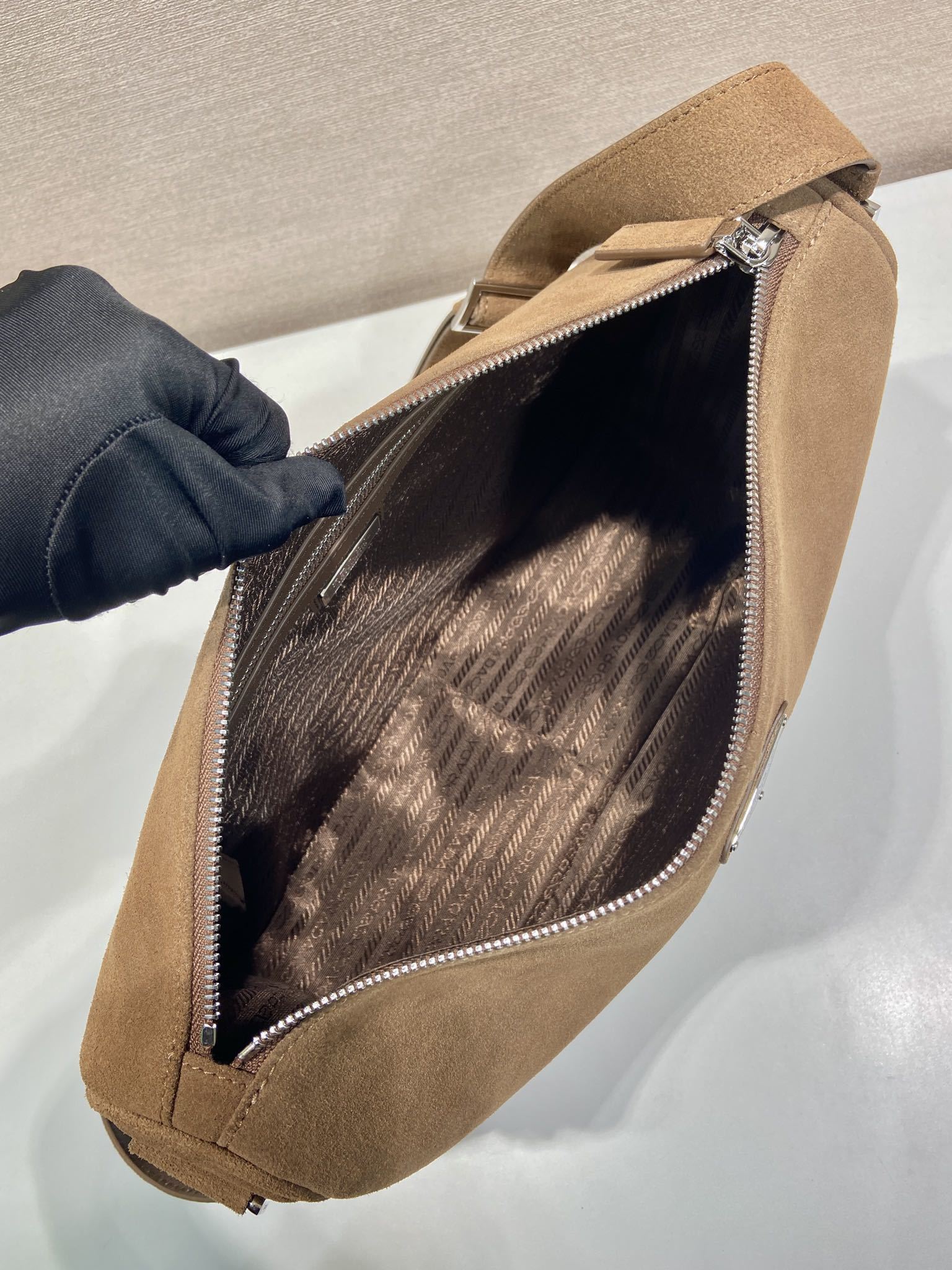 Prada suede shoulder bag