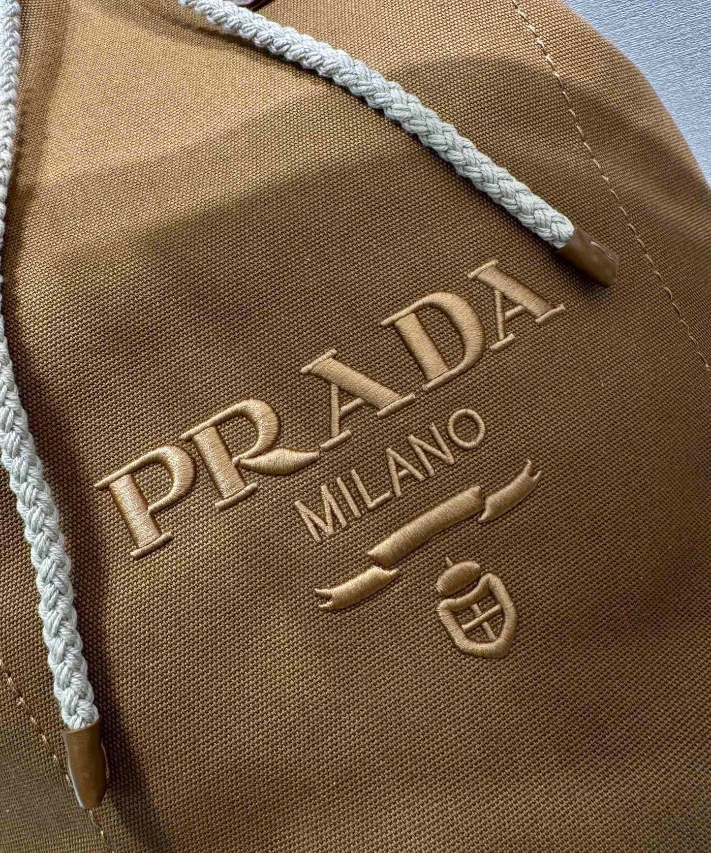 Prada canvas drawstring duffle bag