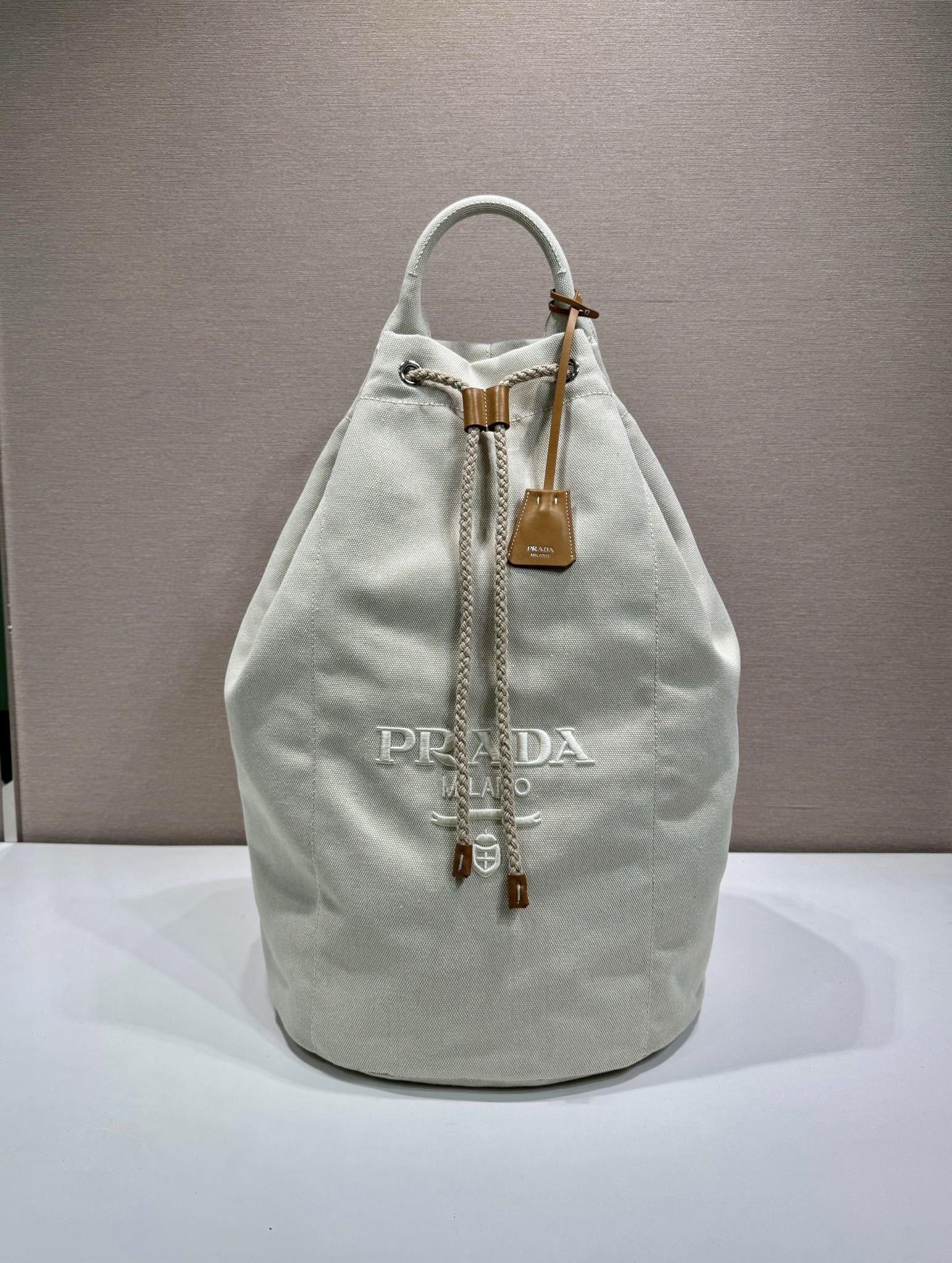 Prada linen blend drawstring duffel bag