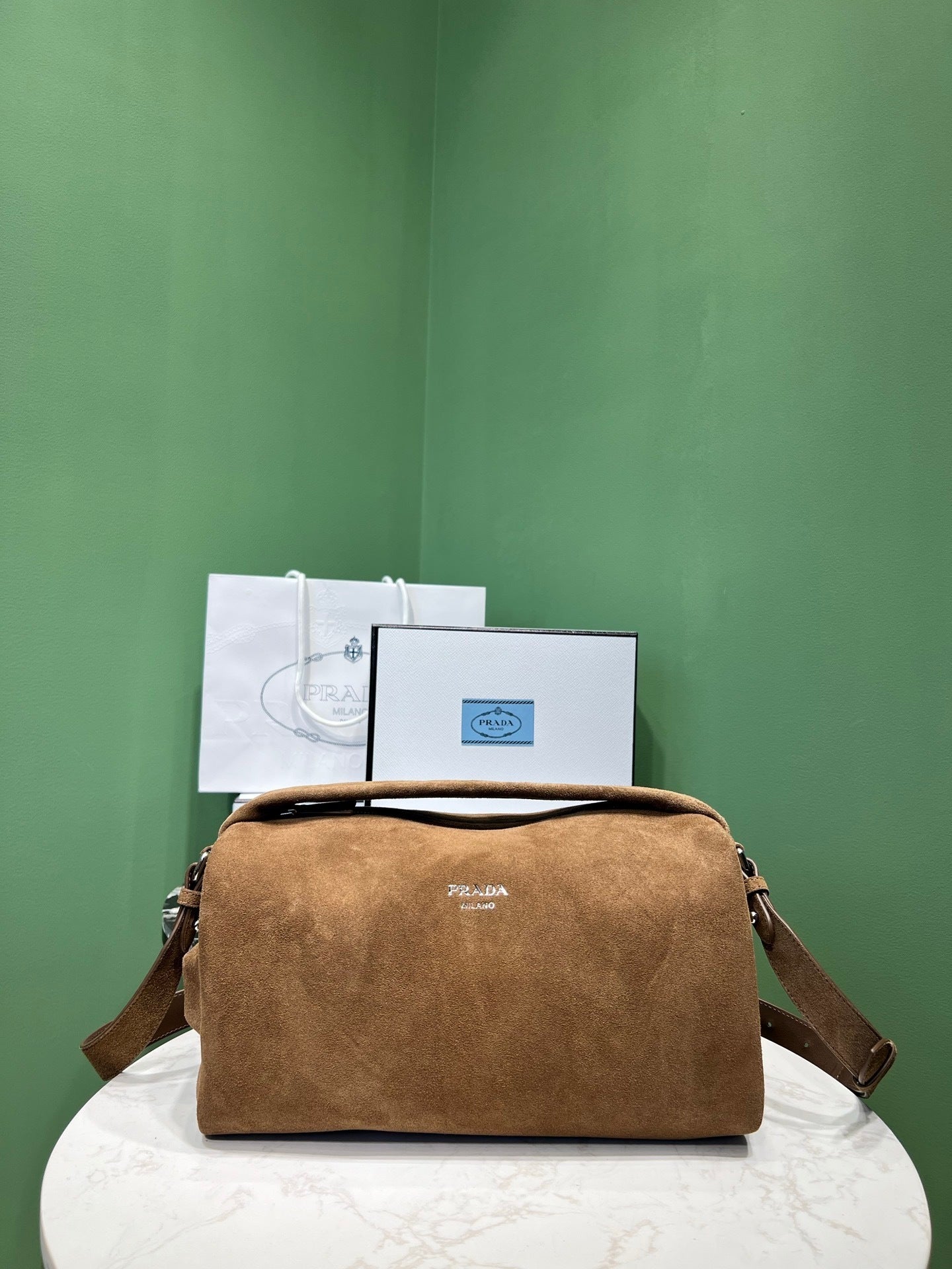 Prada suede shoulder bag