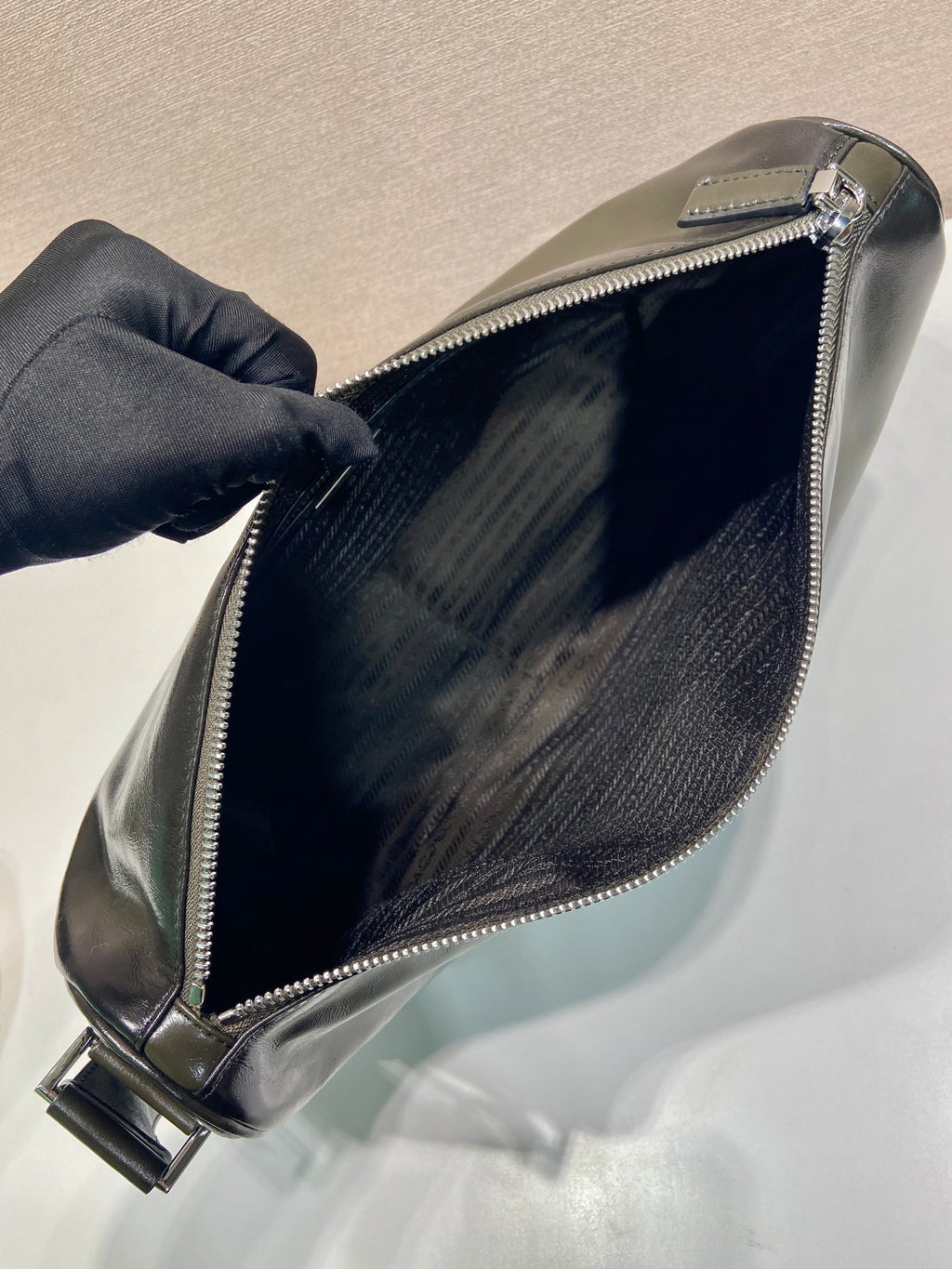 Prada Antiqued leather zipper shoulder bag