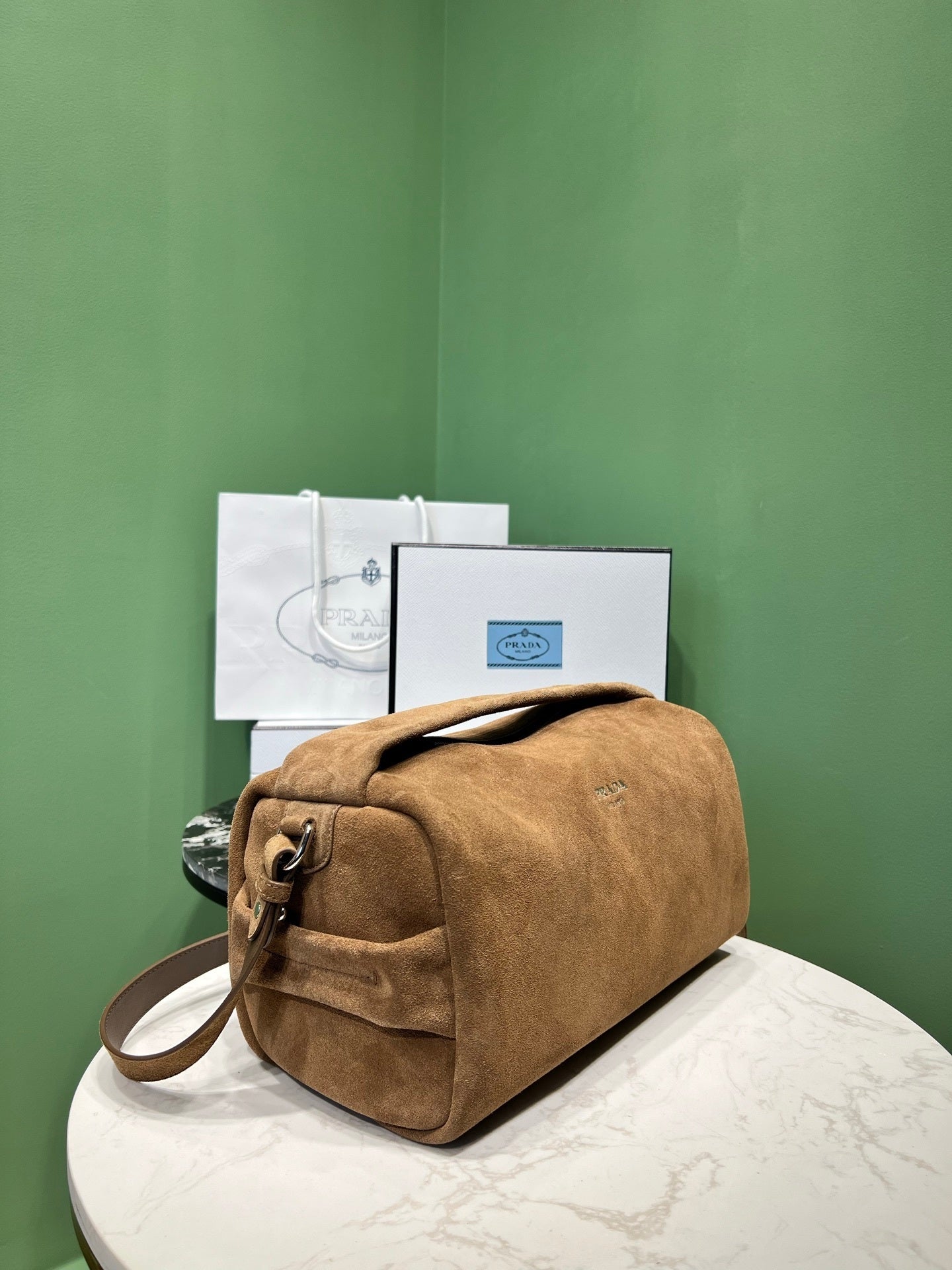 Prada suede shoulder bag