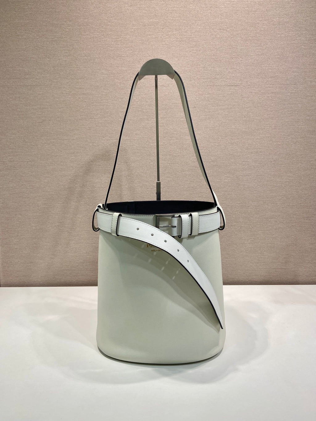 Prada Buckle leather bucket bag with belt