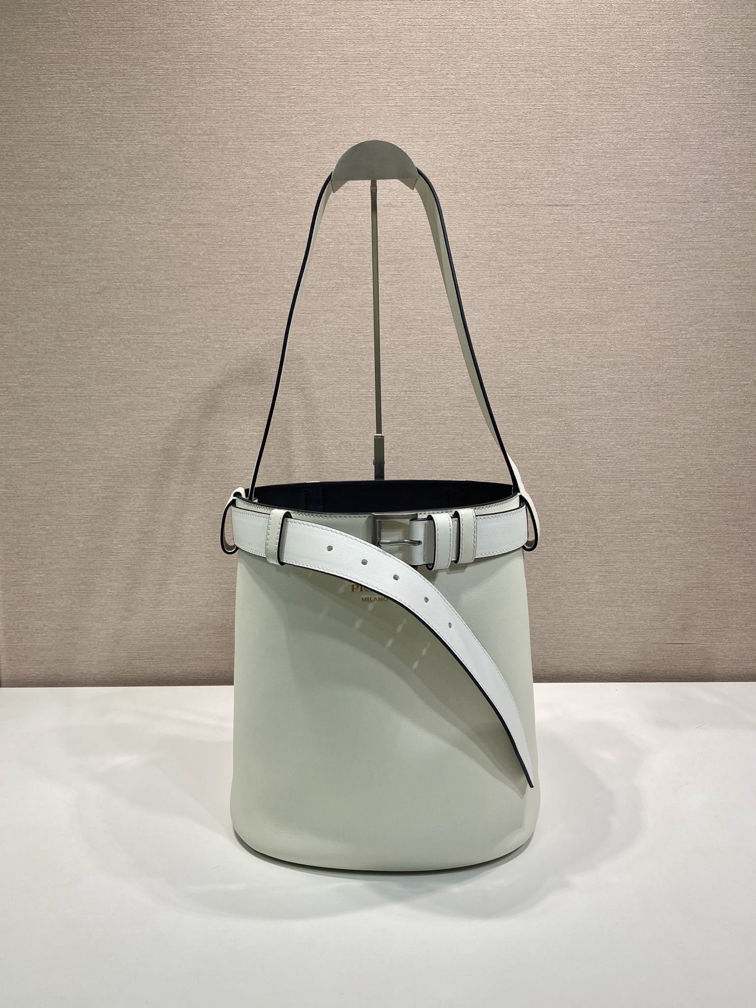 Prada Buckle leather bucket bag with belt