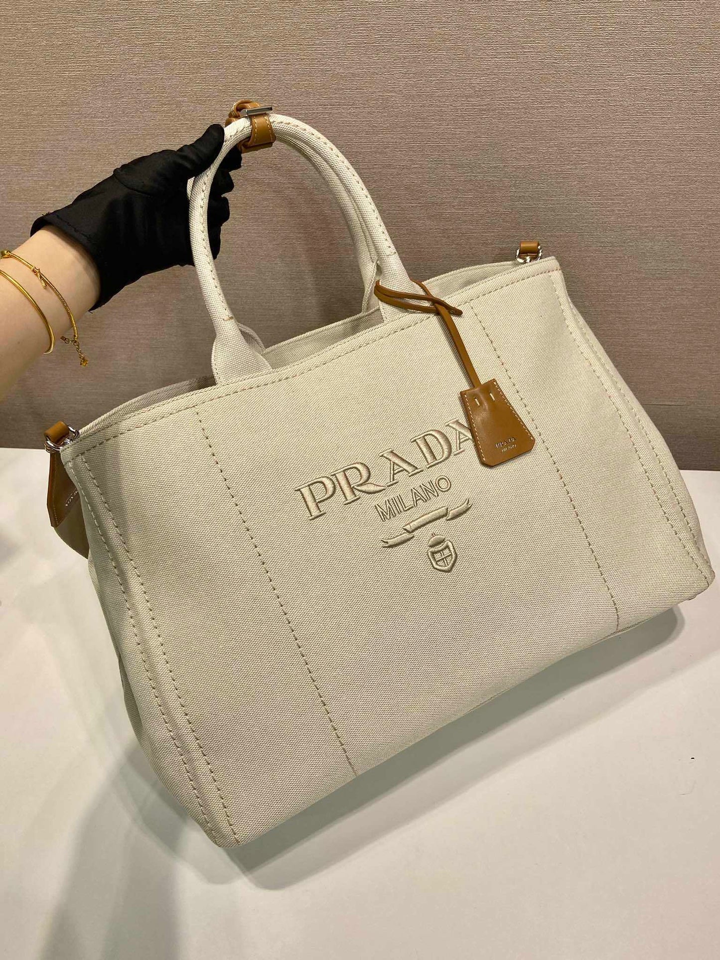Prada Jardiniere extra-large linen blend tote bag