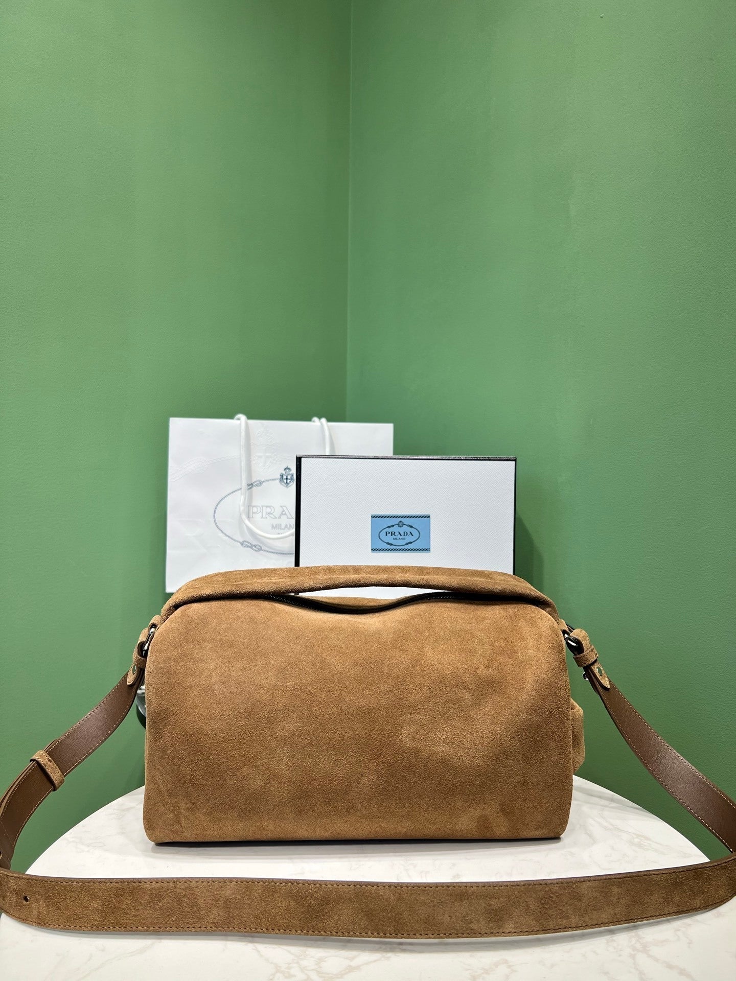 Prada suede shoulder bag