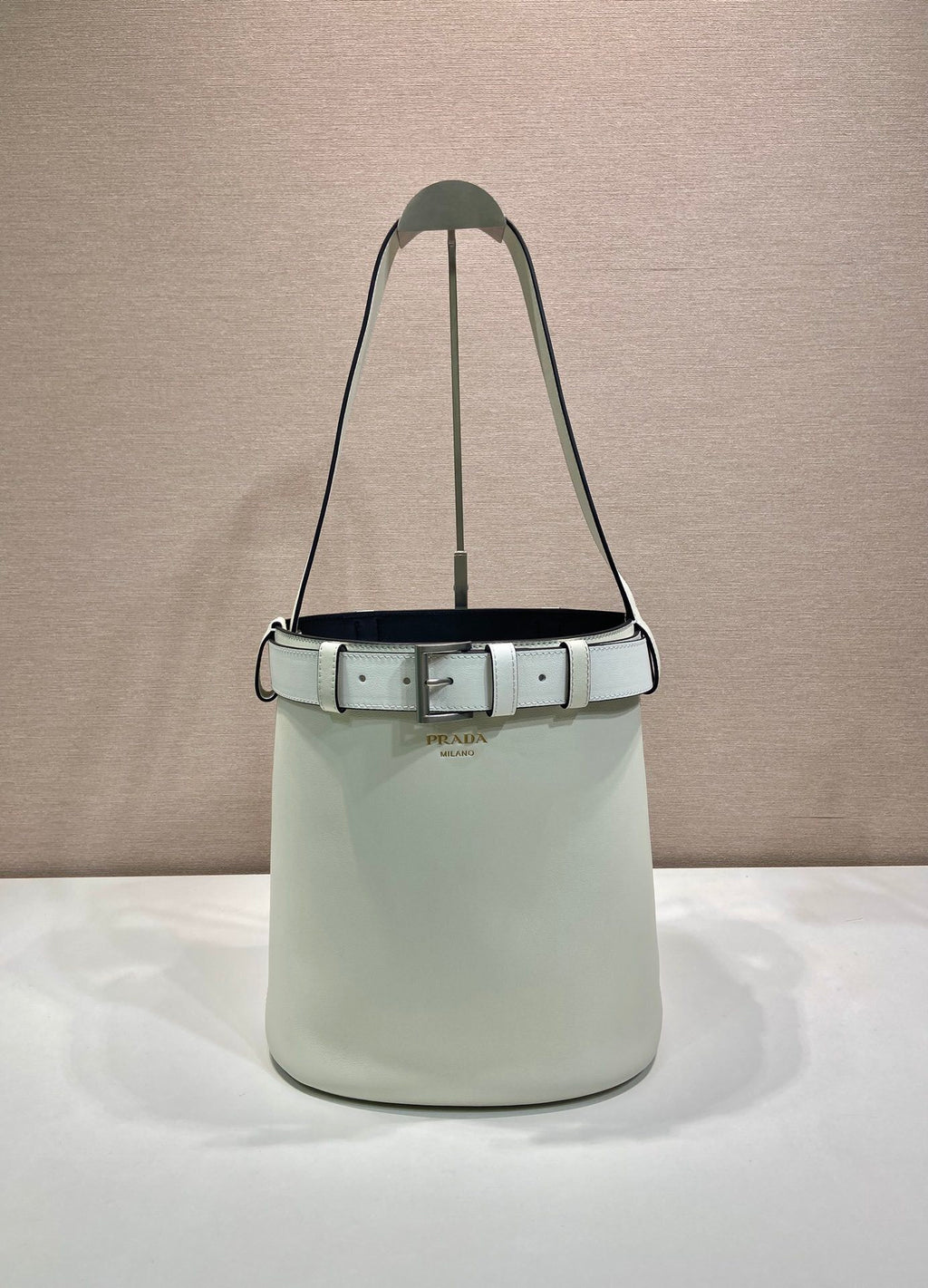 Prada Buckle leather bucket bag with belt