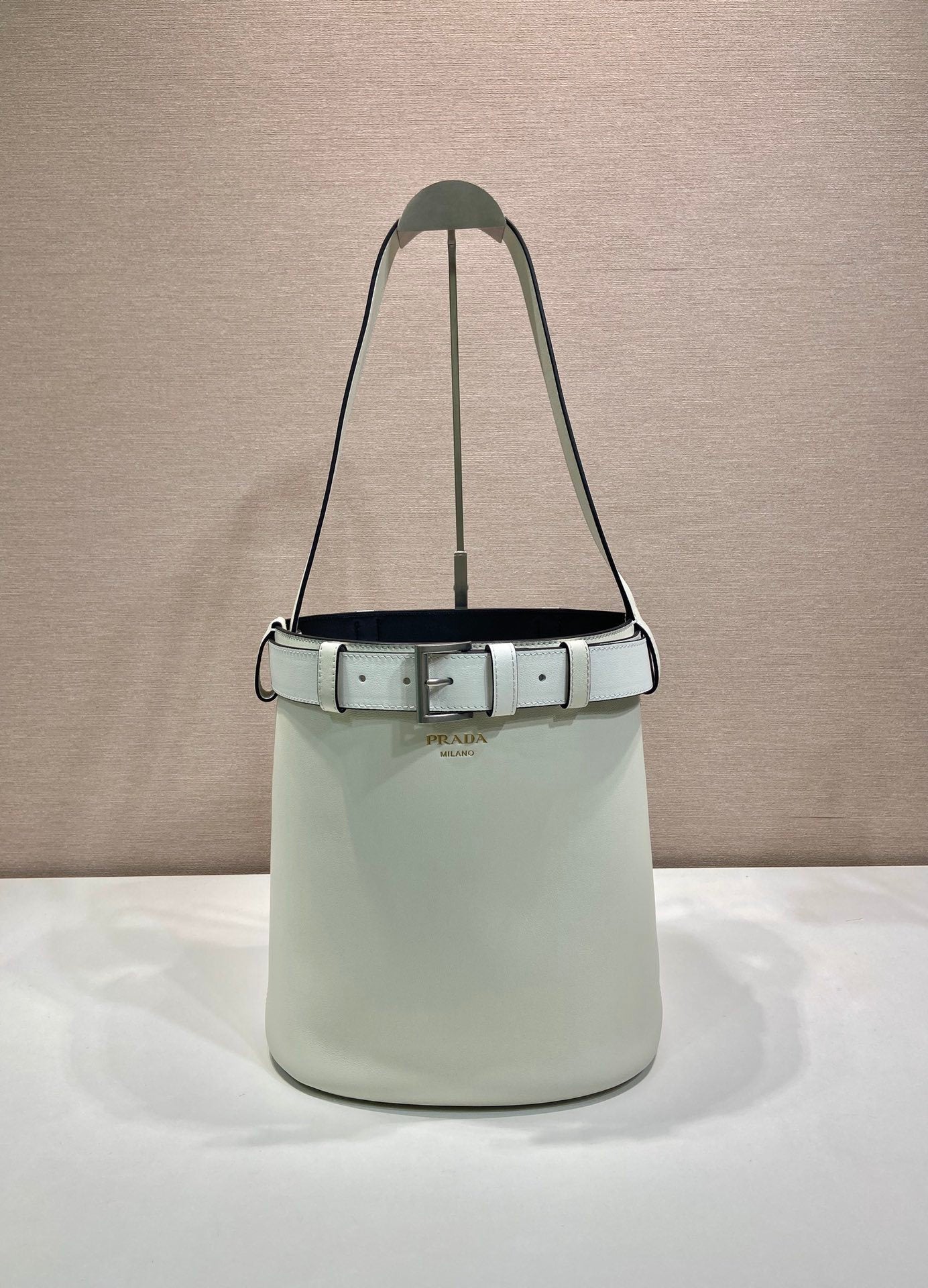 Prada Buckle leather bucket bag with belt