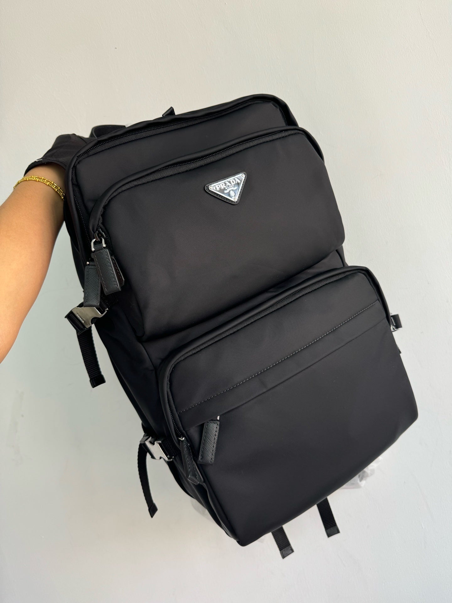 Re-Nylon and Saffiano leather backpack