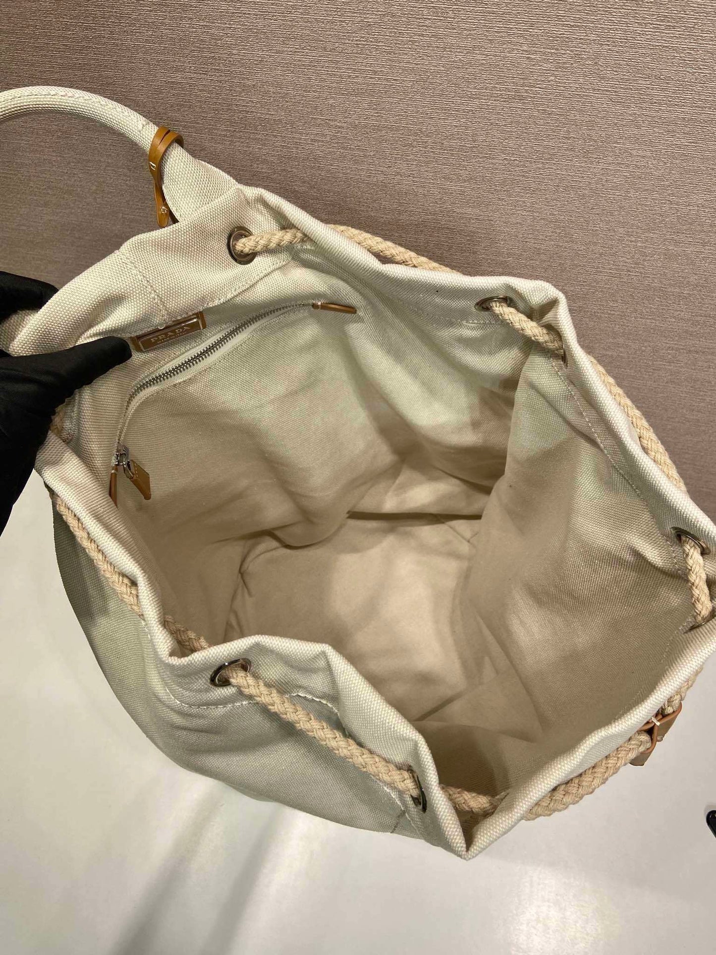 Prada linen blend drawstring duffel bag