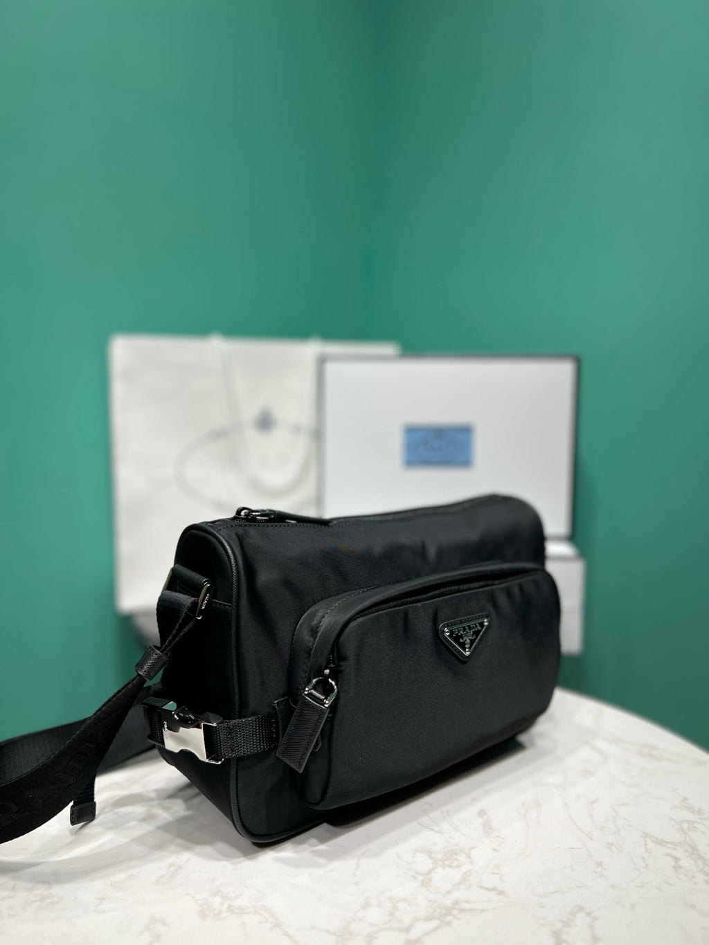 Prada medium Re-Nylon and Saffiano leather shoulder bag