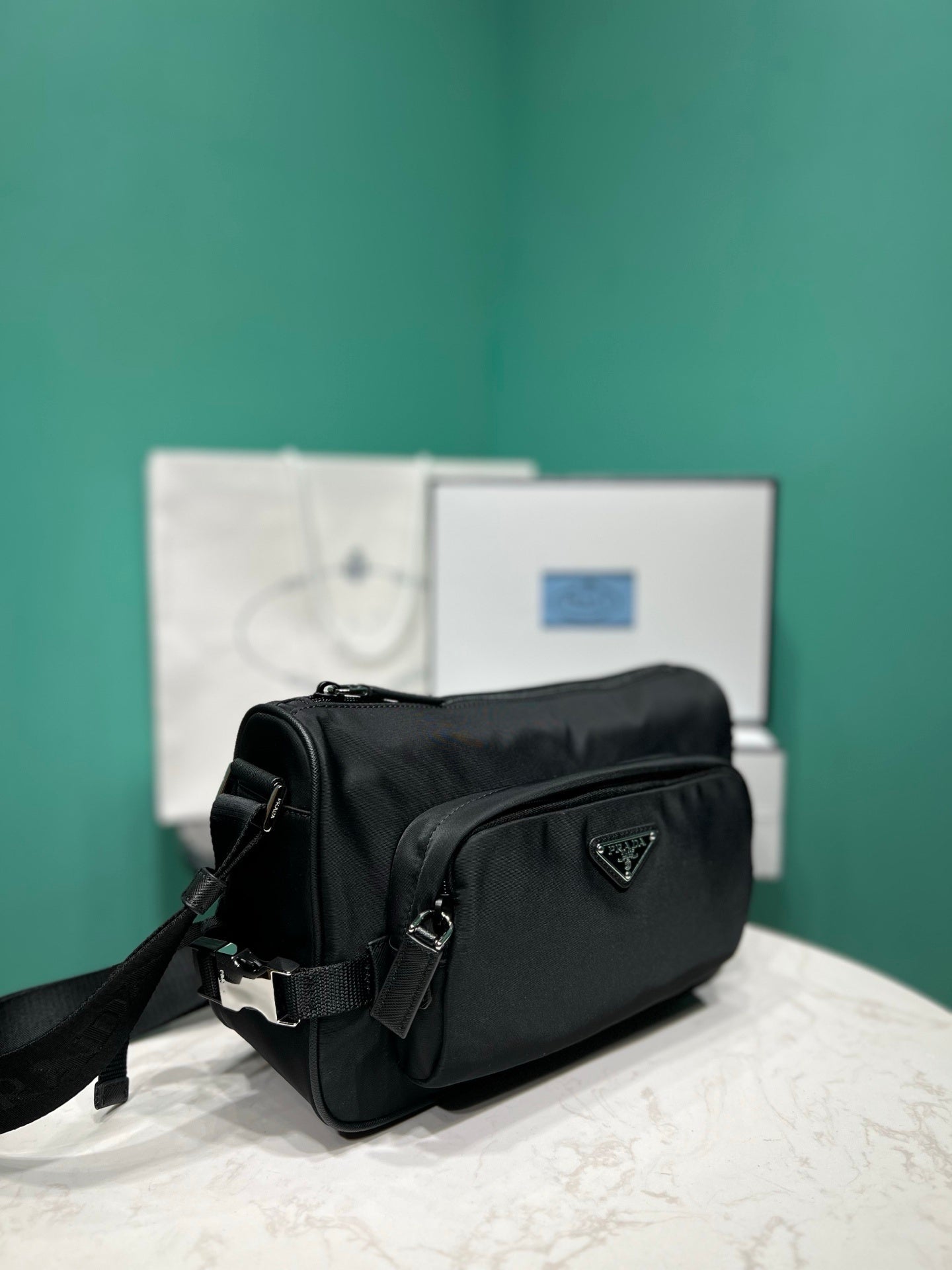 Prada medium Re-Nylon and Saffiano leather shoulder bag