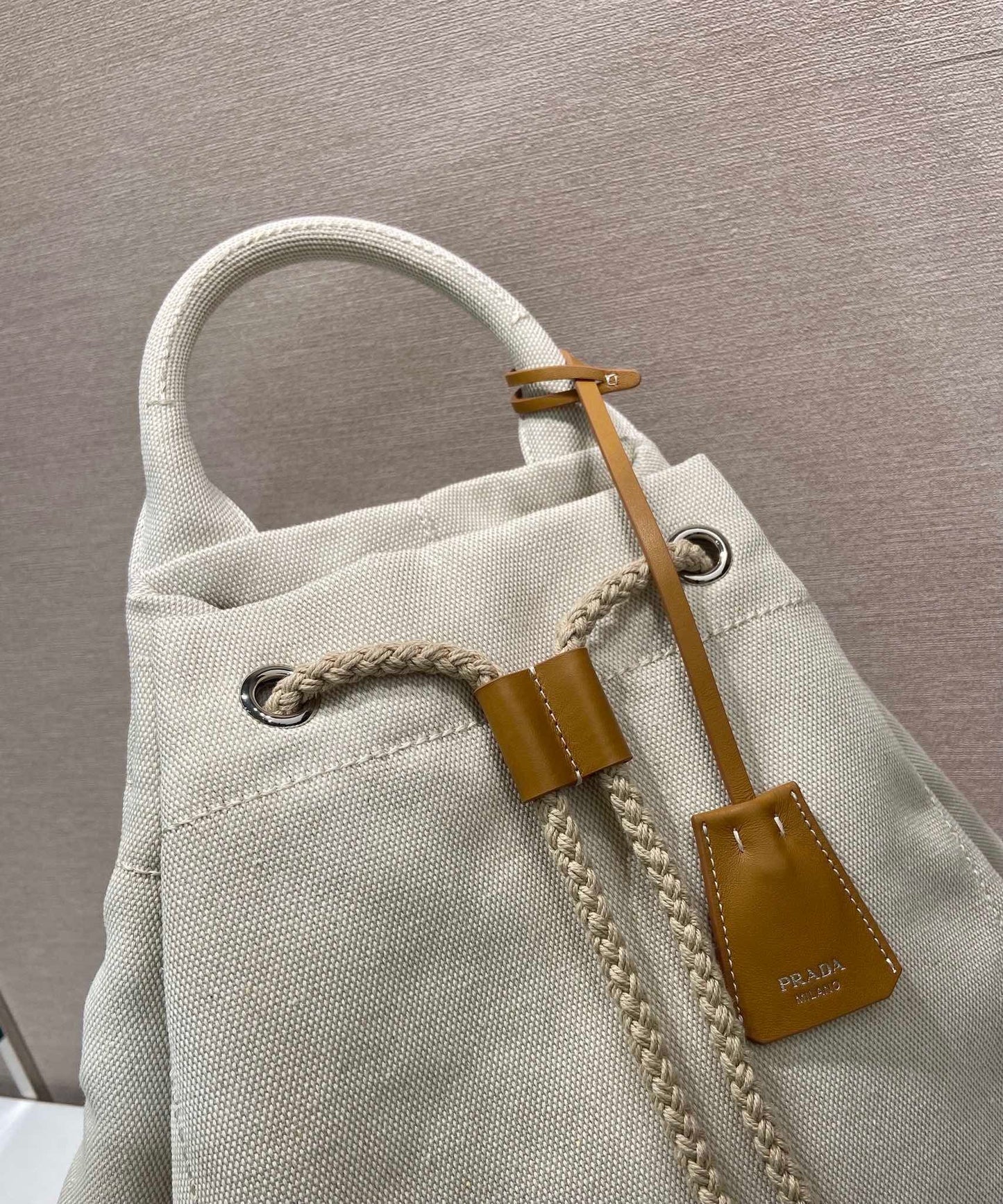 Prada linen blend drawstring duffel bag