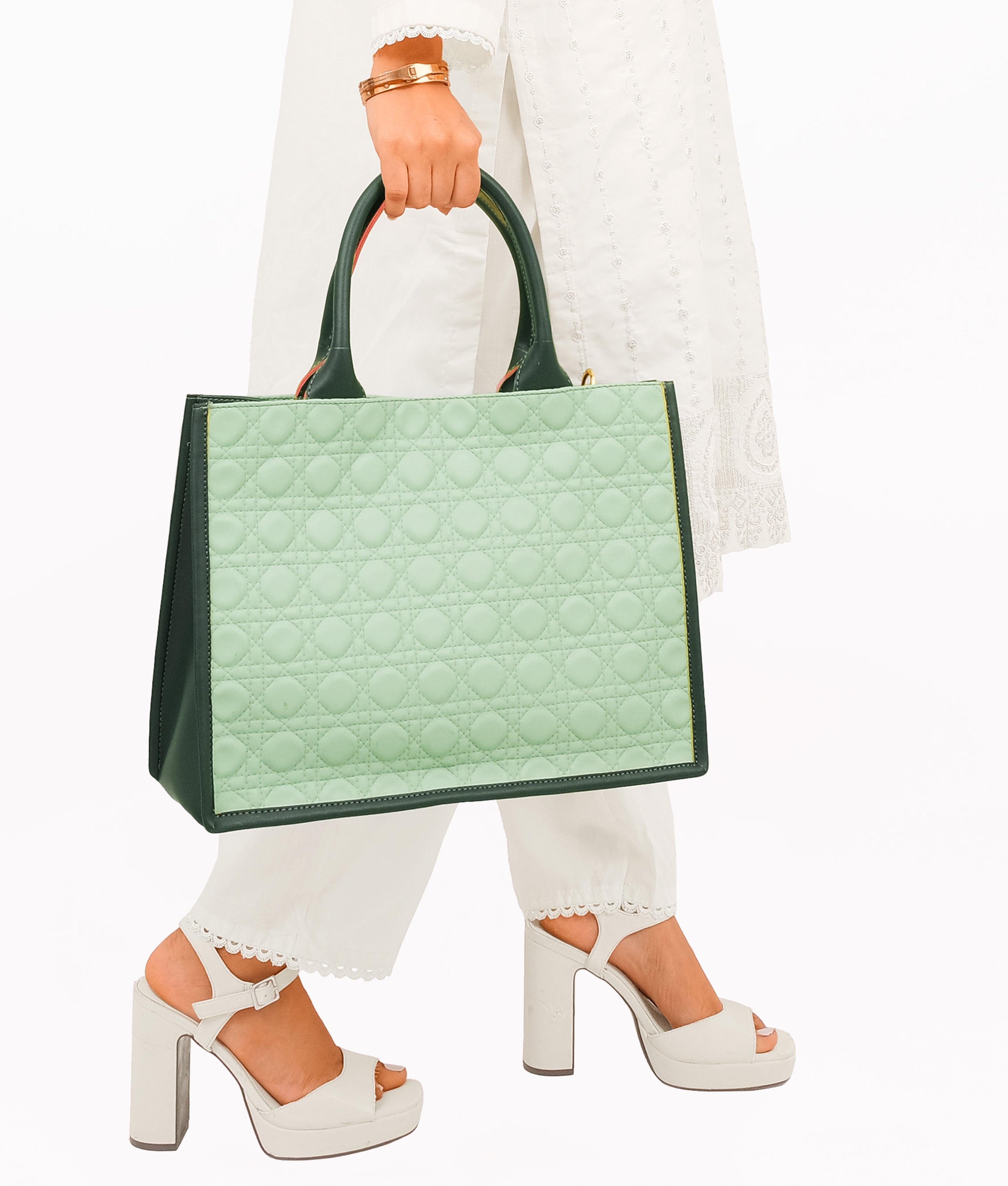 Army green box tote bag