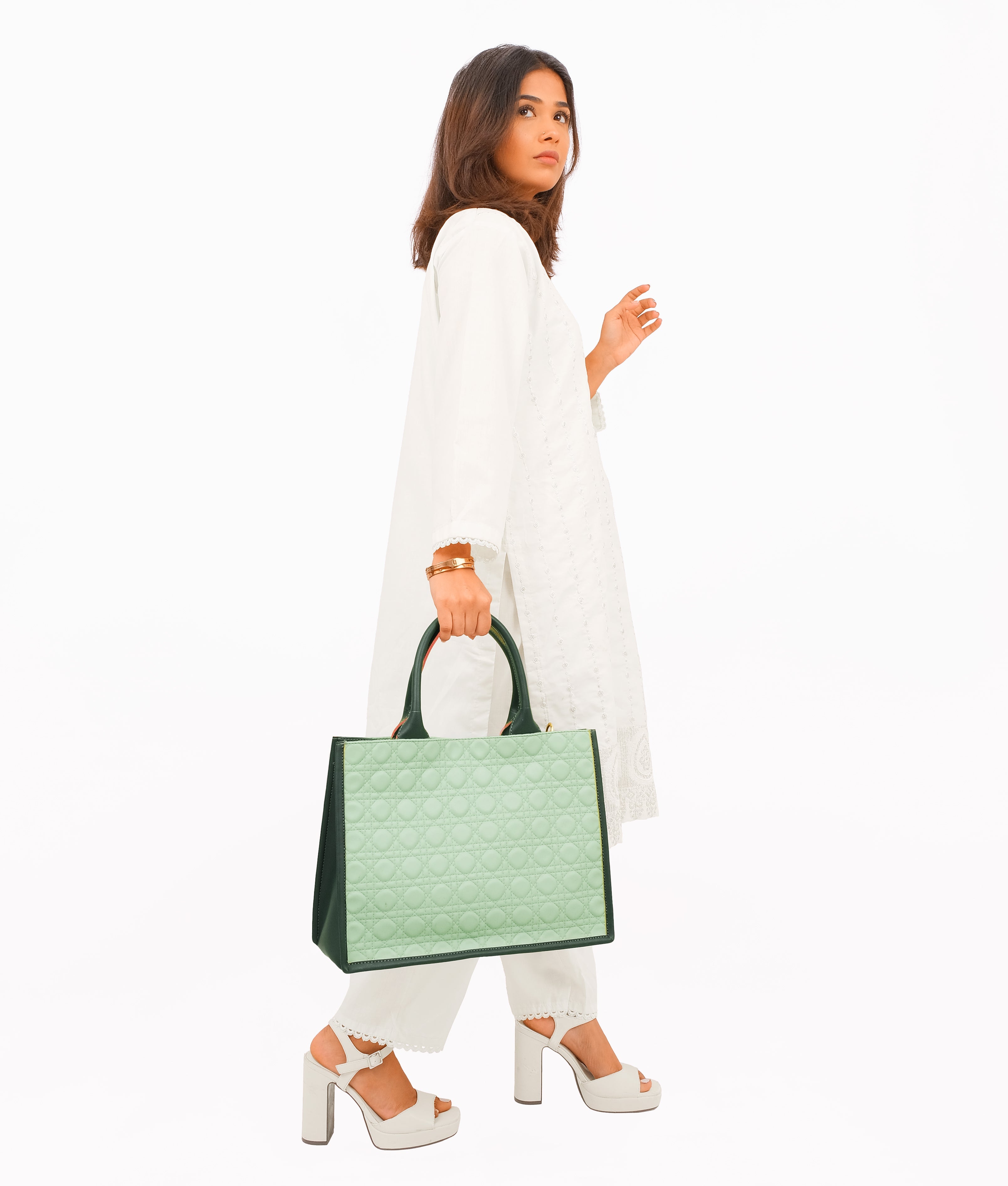 Army green box tote bag