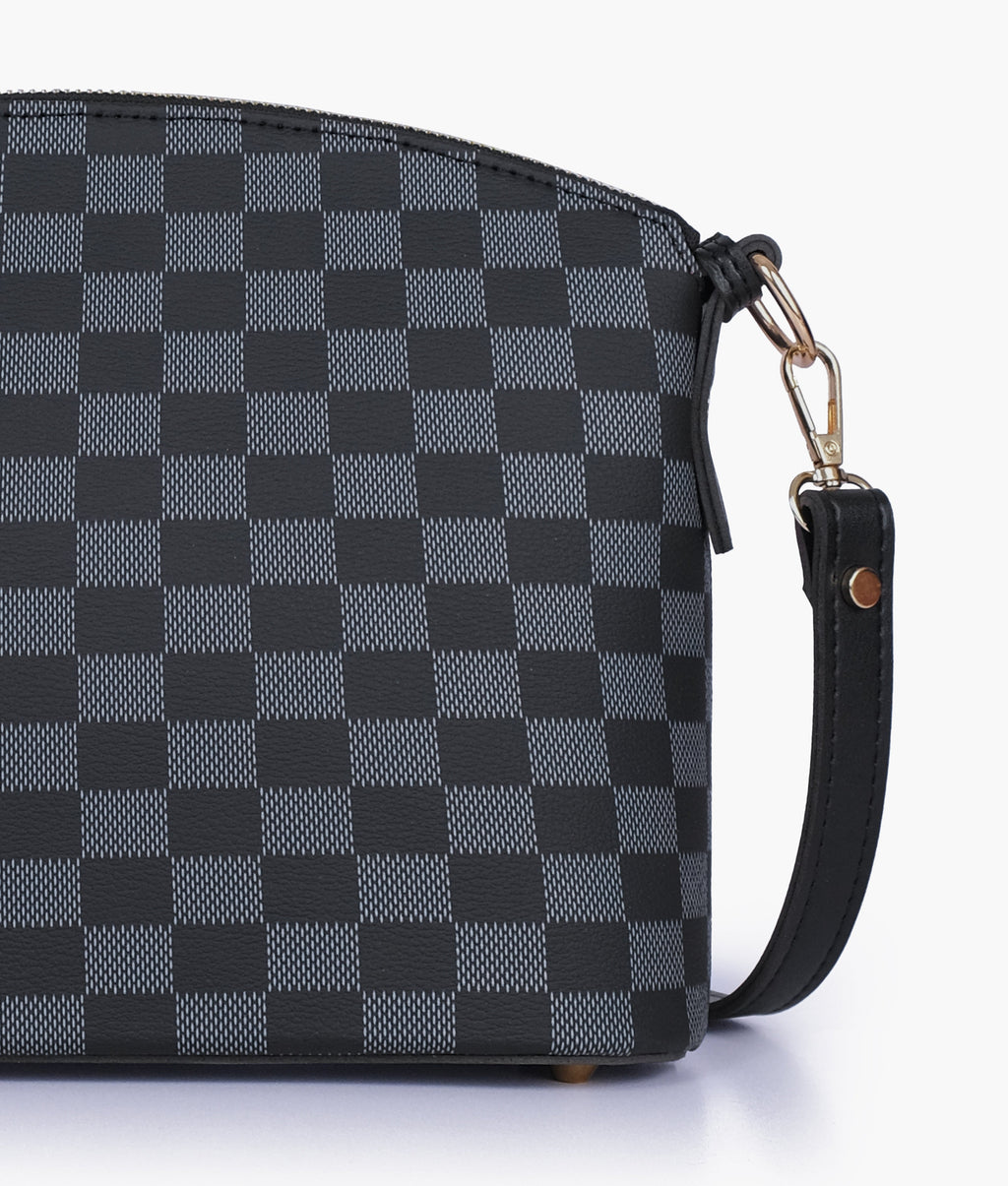 Black checkered dome cross-body bag