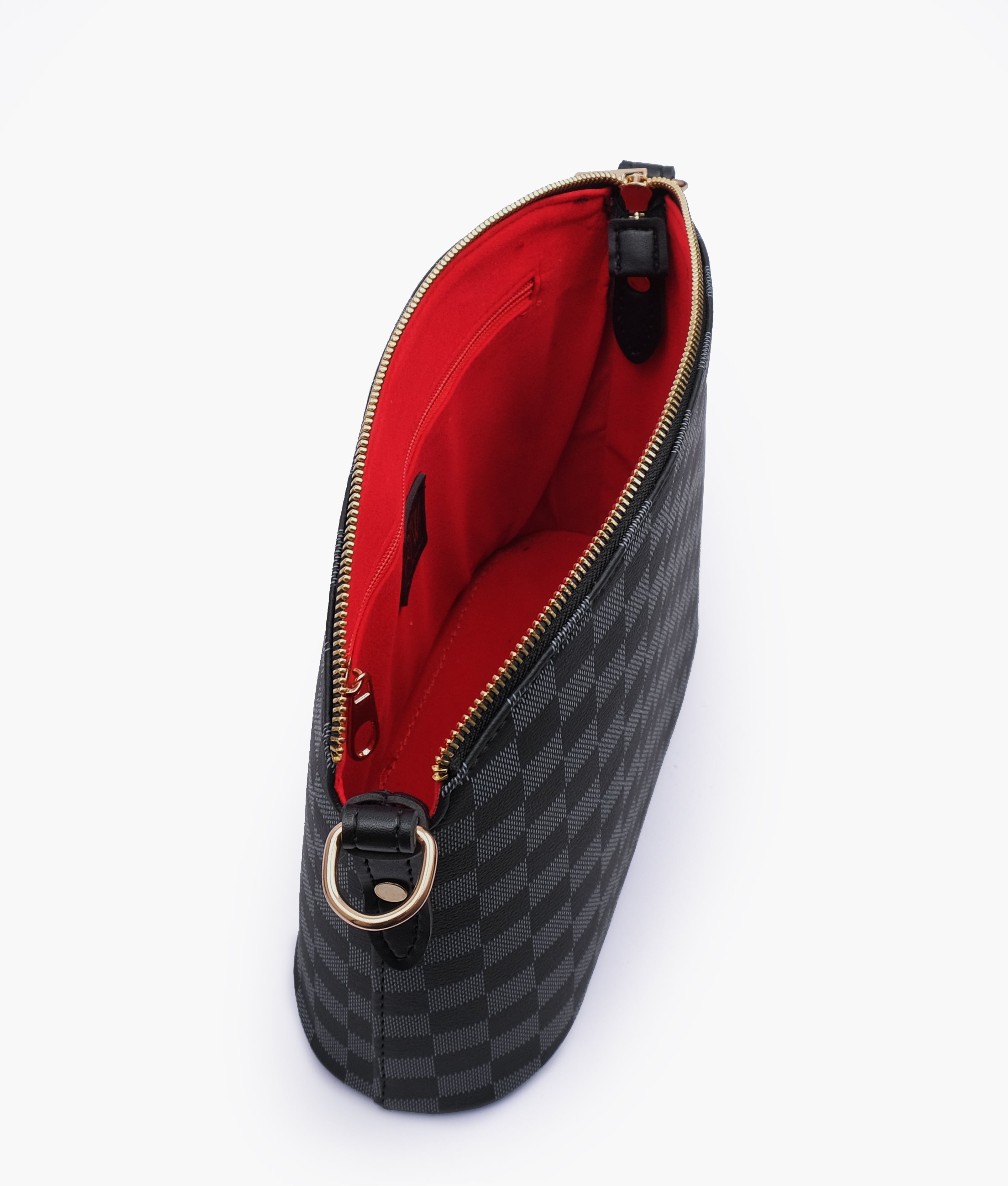 Black checkered dome cross-body bag