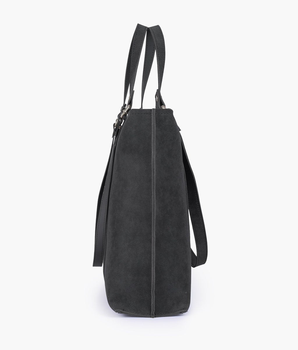 Black mocha suede double-handle tote