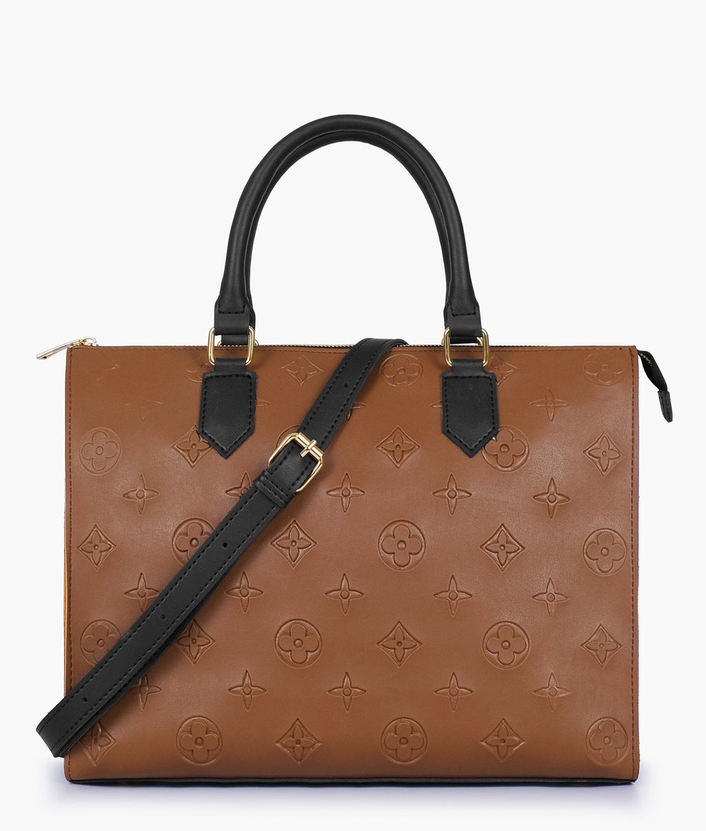 Brown and black on-the-go handbag