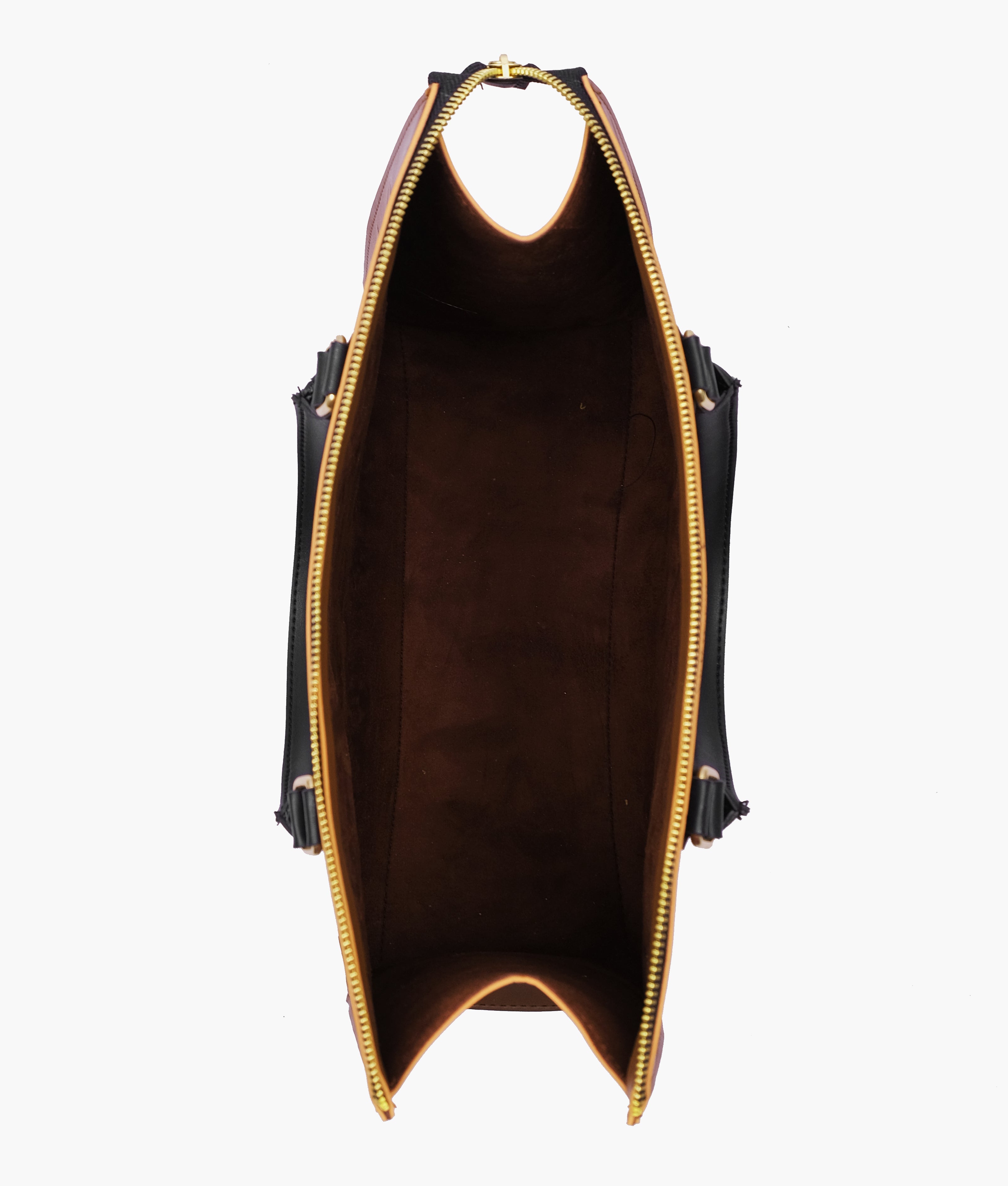 Brown and black on-the-go handbag