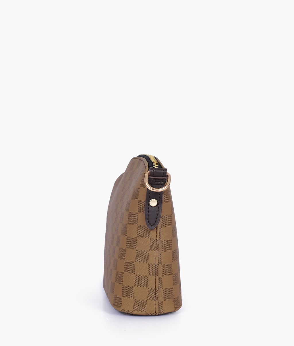 Brown checkered dome cross-body bag