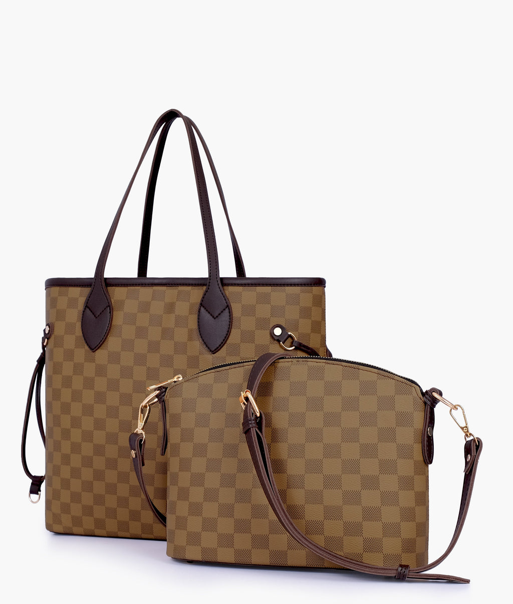 Brown checkered neverfull two piece set
