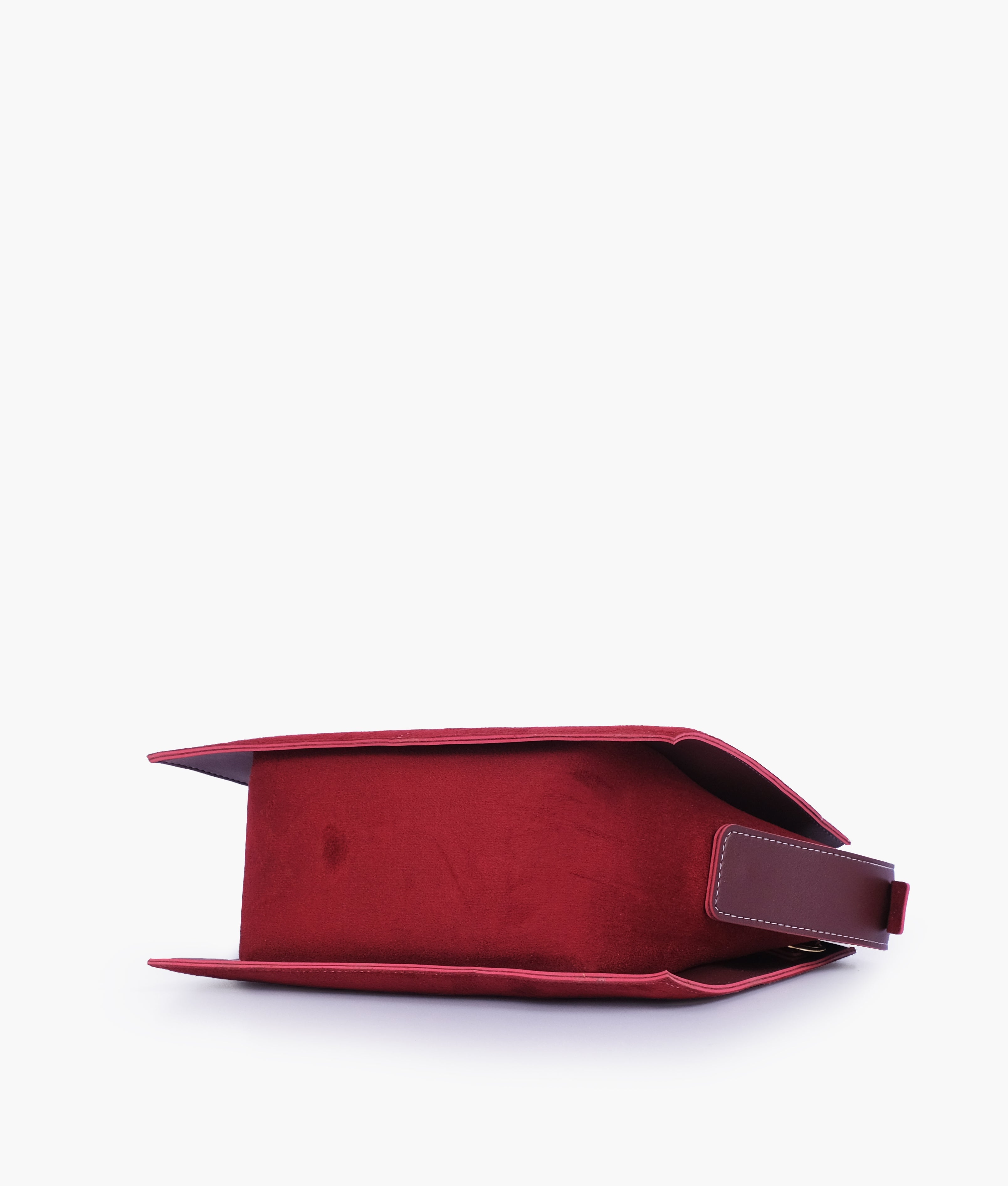 Burgundy suede trapeze top-handle bag