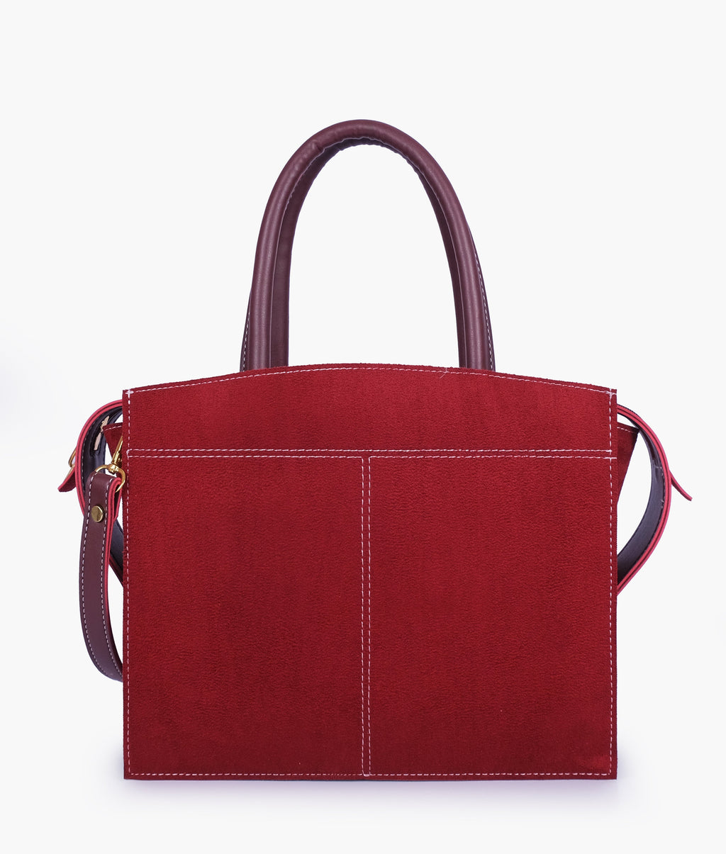 Burgundy suede trapeze top-handle bag