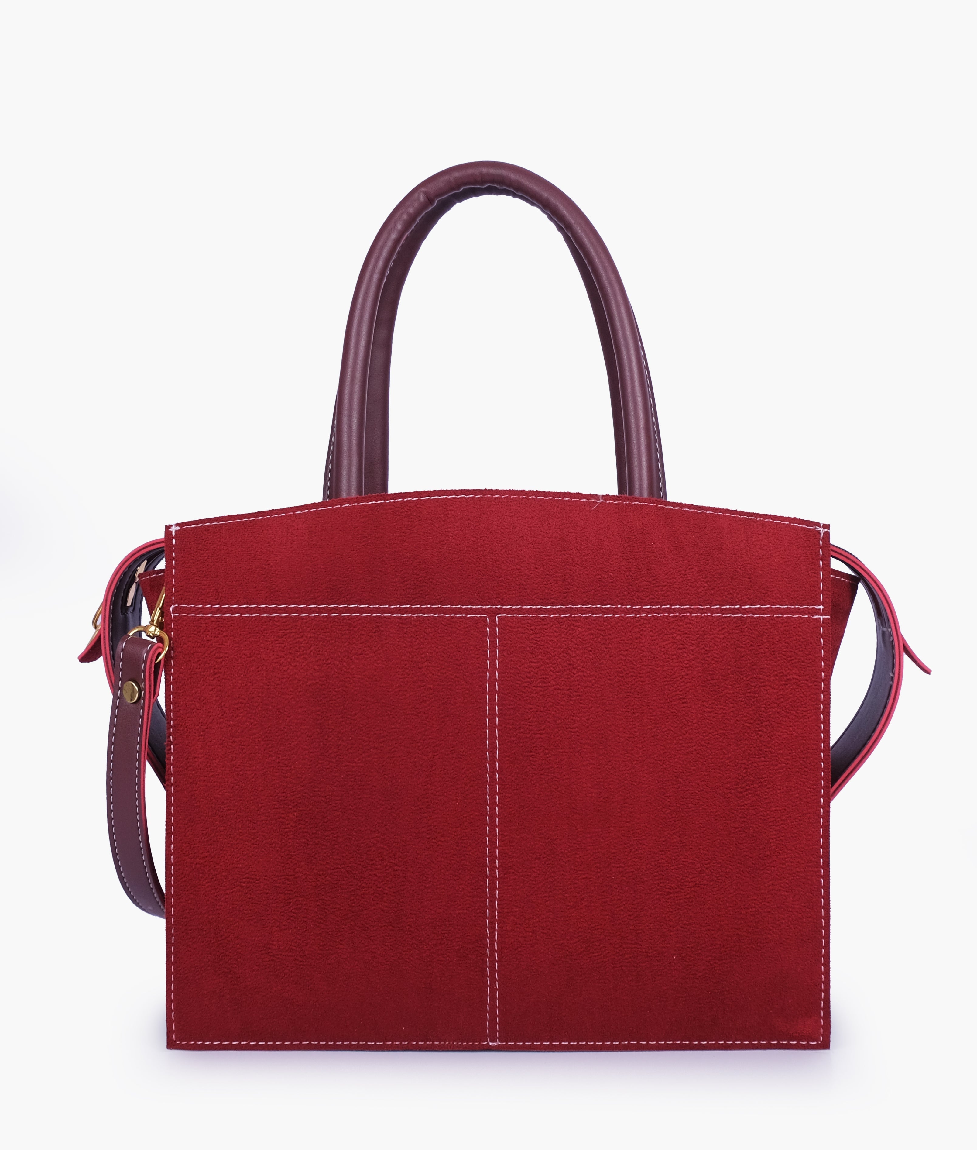 Burgundy suede trapeze top-handle bag