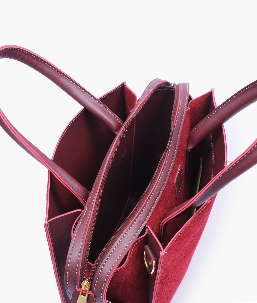 Burgundy suede trapeze top-handle bag