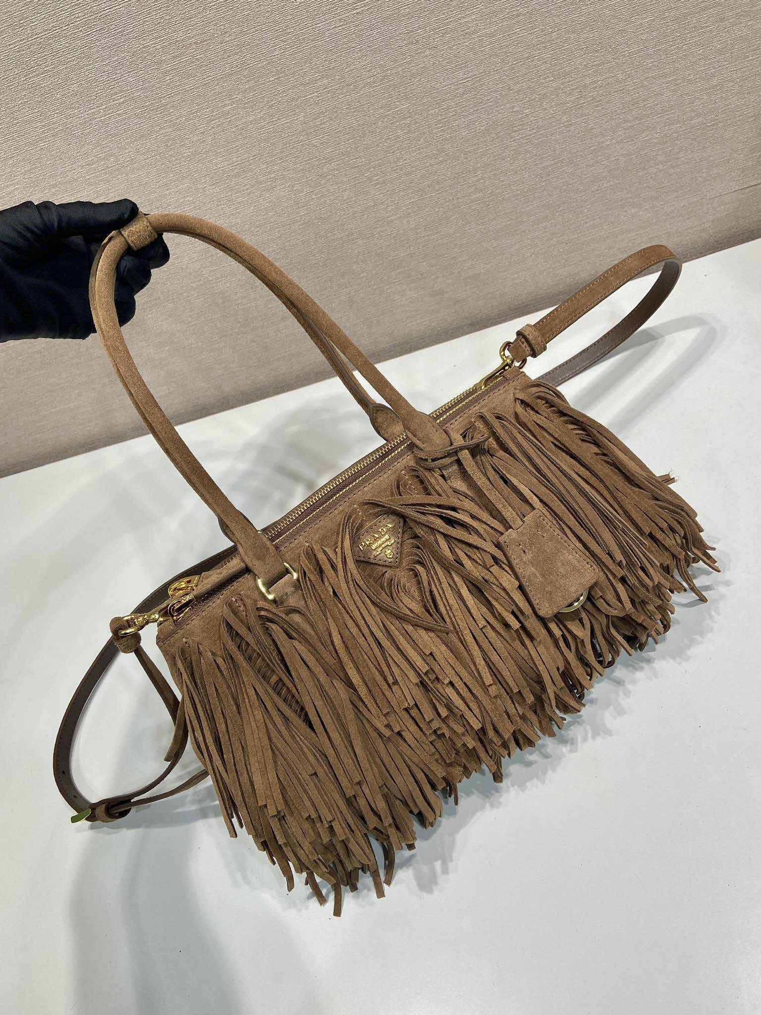 Prada Galleria medium suede bag with fringe