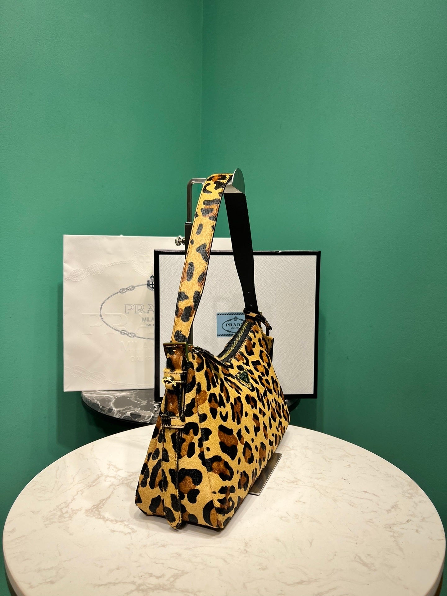 Prada Aimee medium printed leather shoulder bag