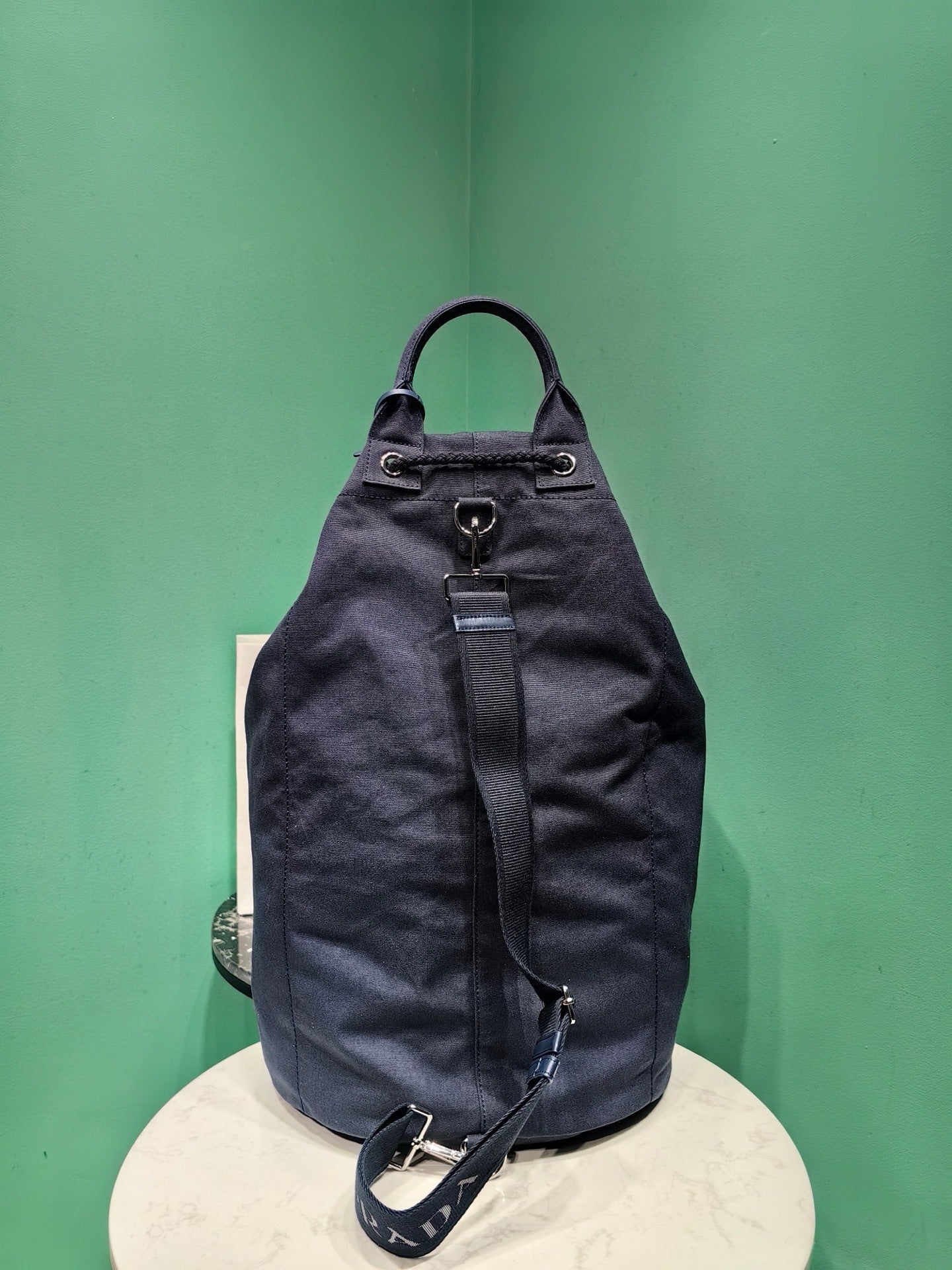 Prada canvas drawstring duffle bag