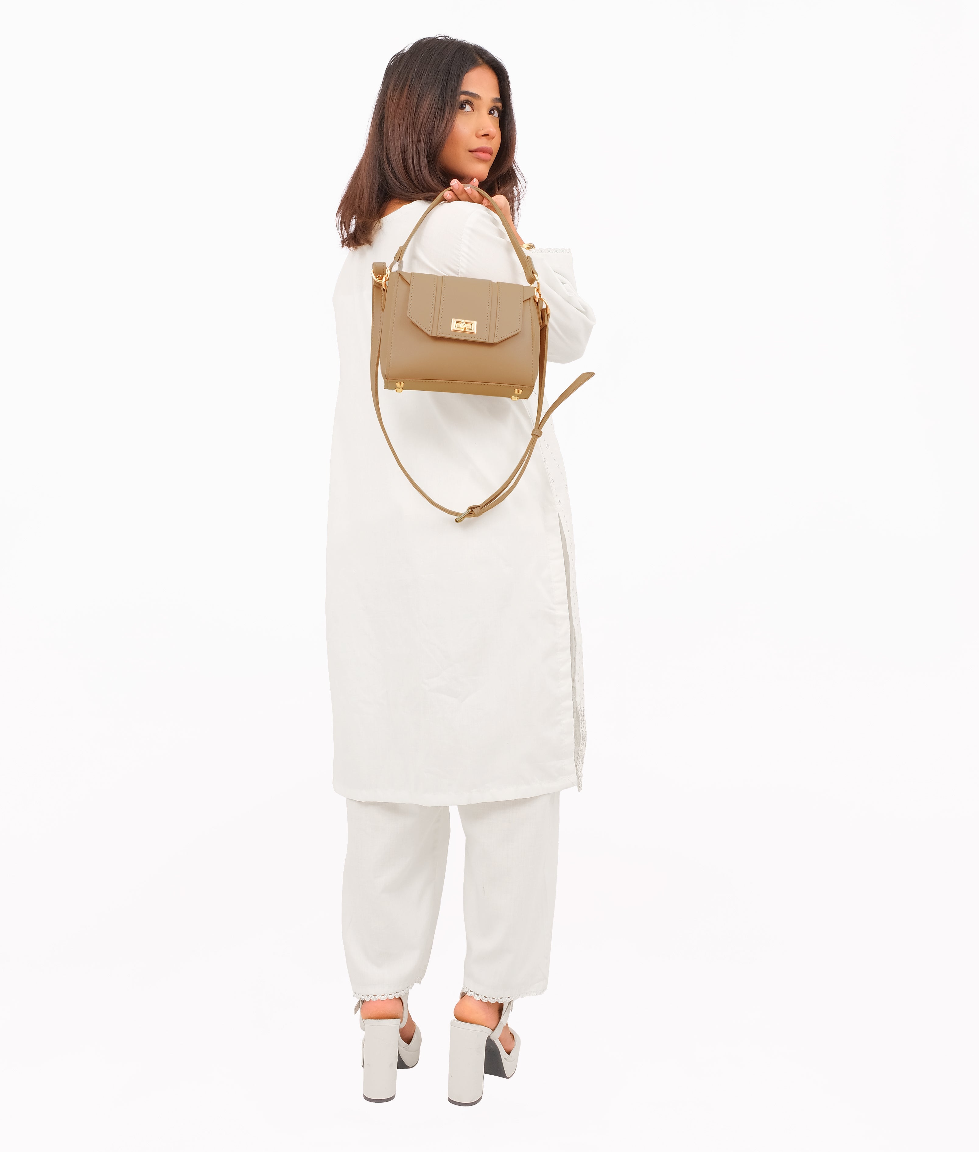 Coffee compact top-handle cross-body bag