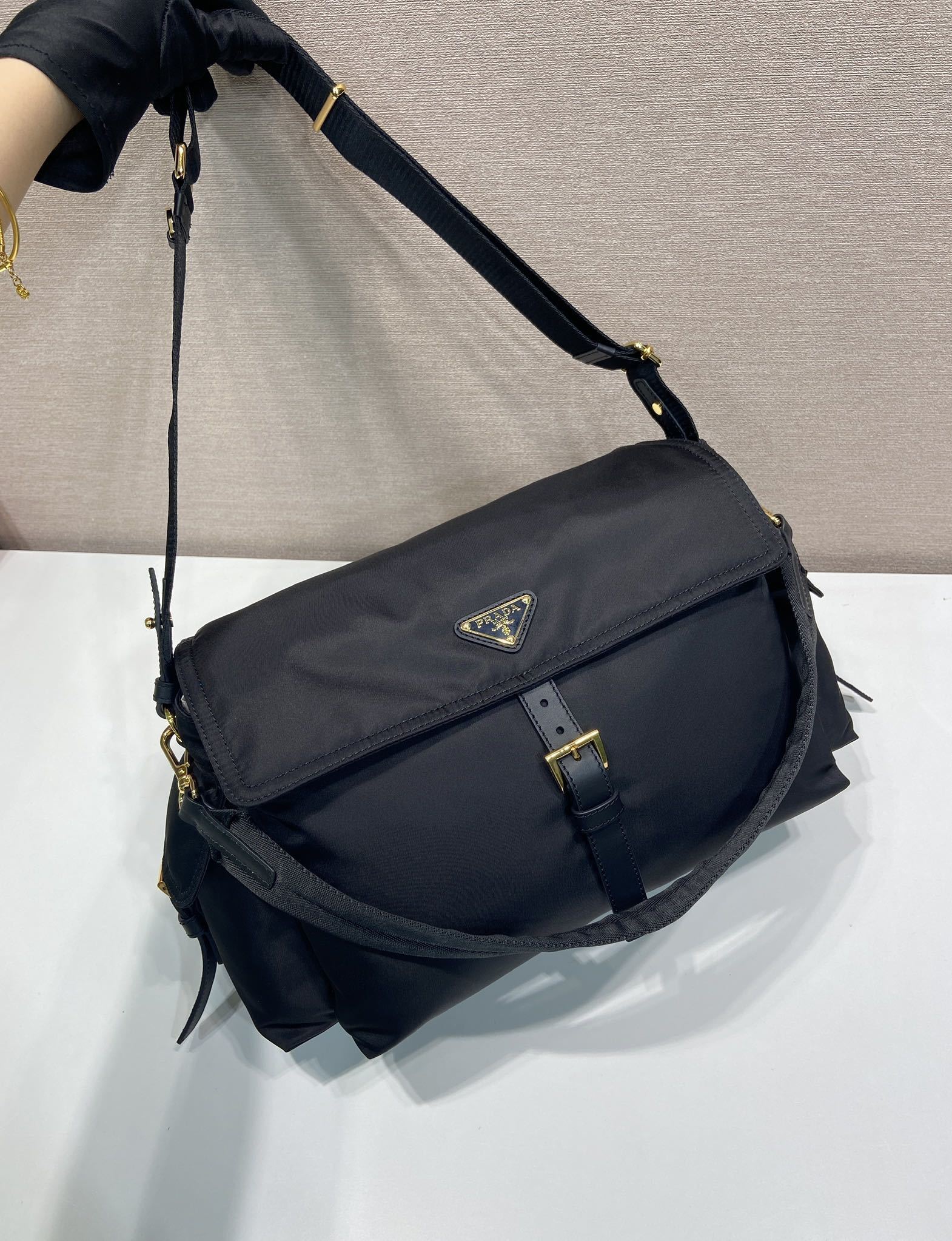 Prada Explore large Re-Nylon shoulder bag with flap