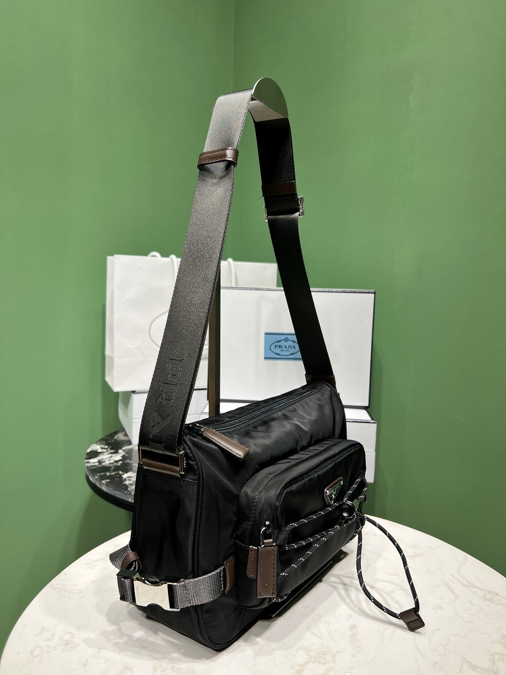 Prada Speedrock Re-Nylon and leather shoulder bag