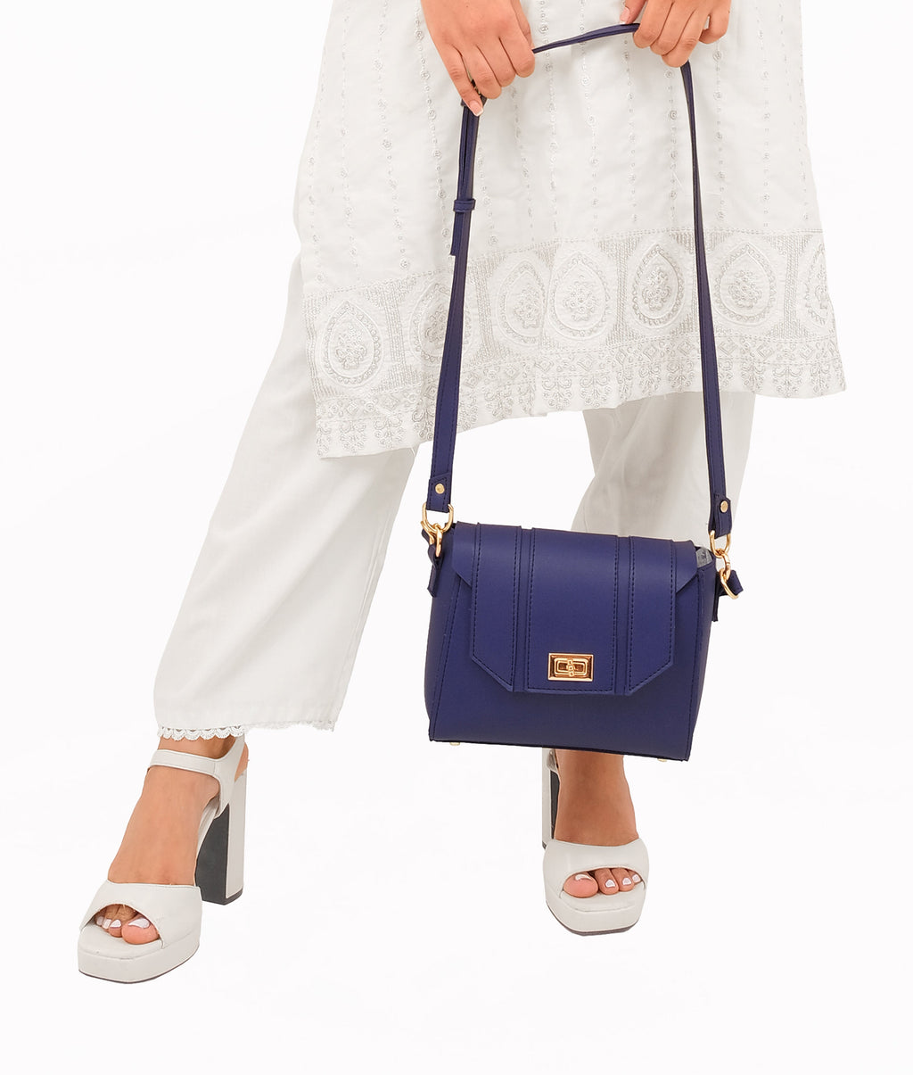 Dark blue compact top-handle cross-body bag