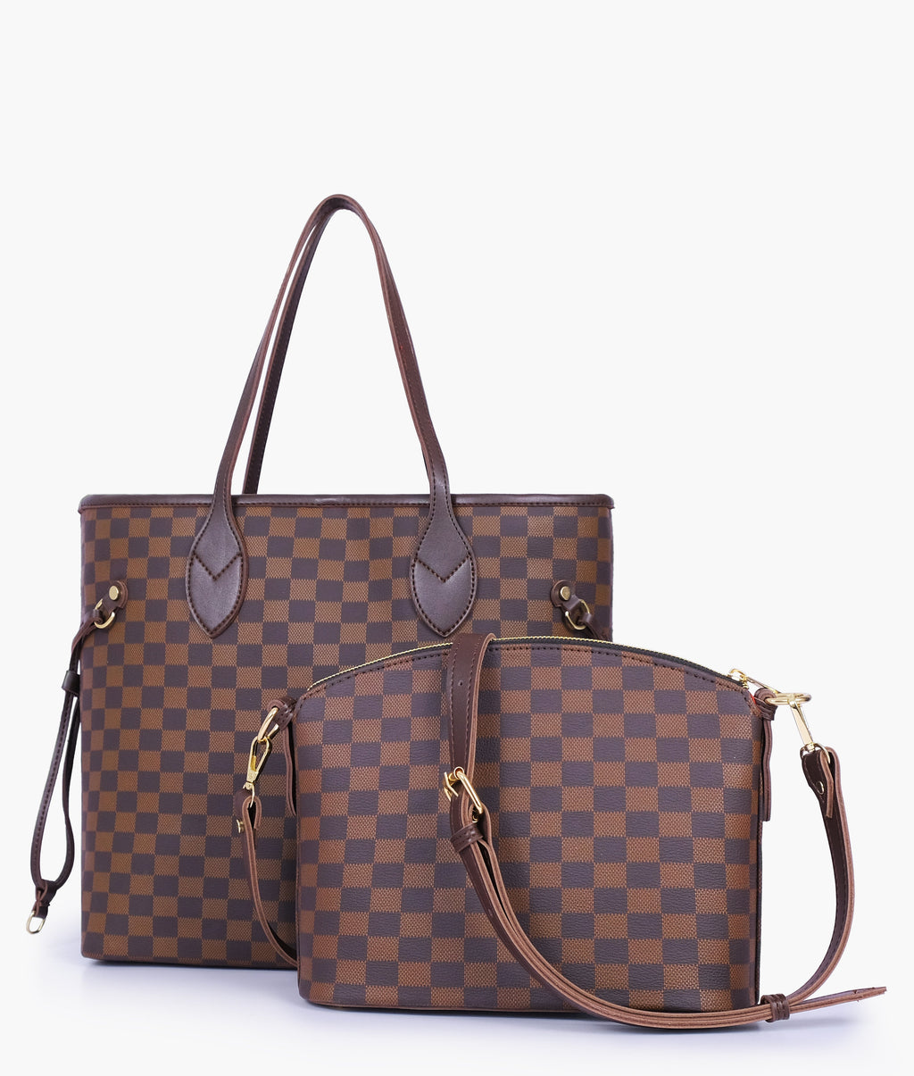 Dark brown checkered neverfull two piece set