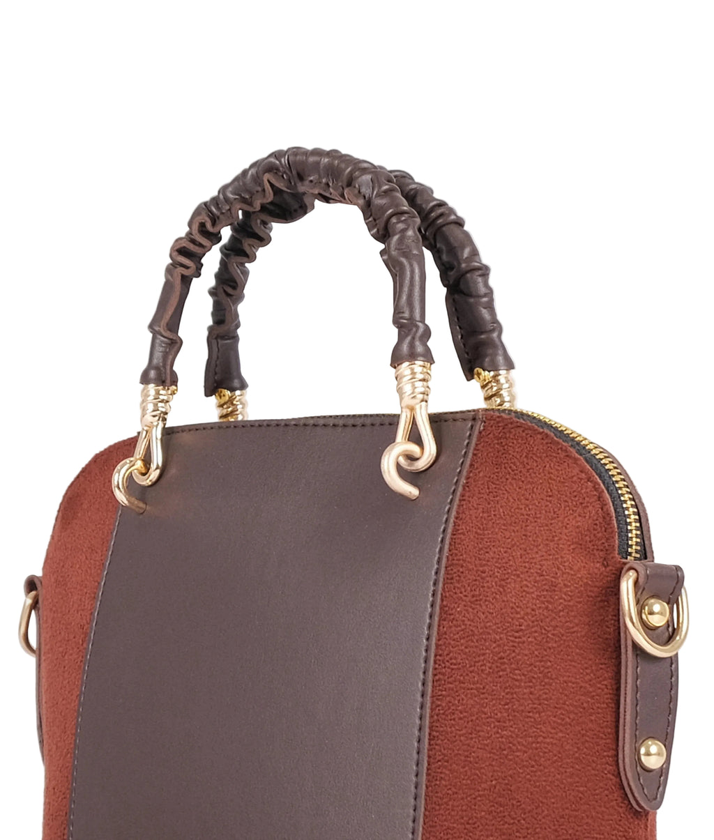 Dark brown suede small evening bag