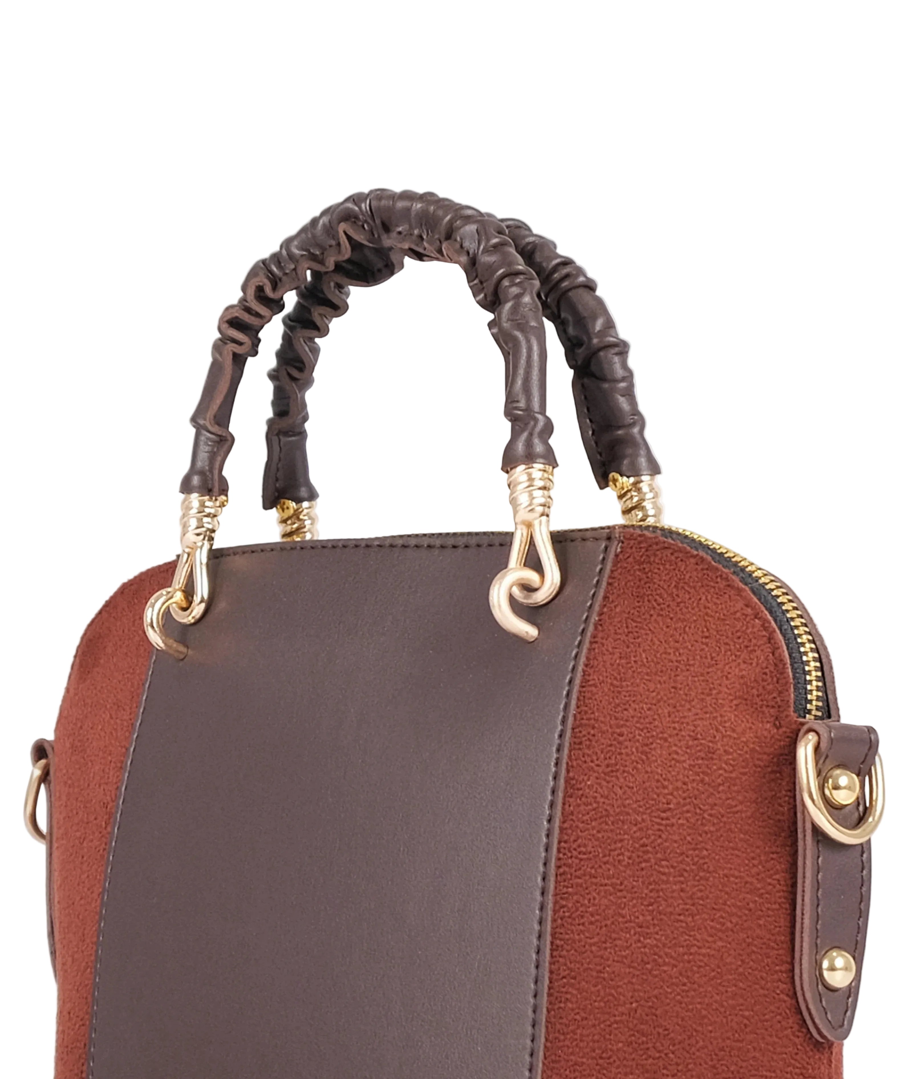 Dark brown suede small evening bag