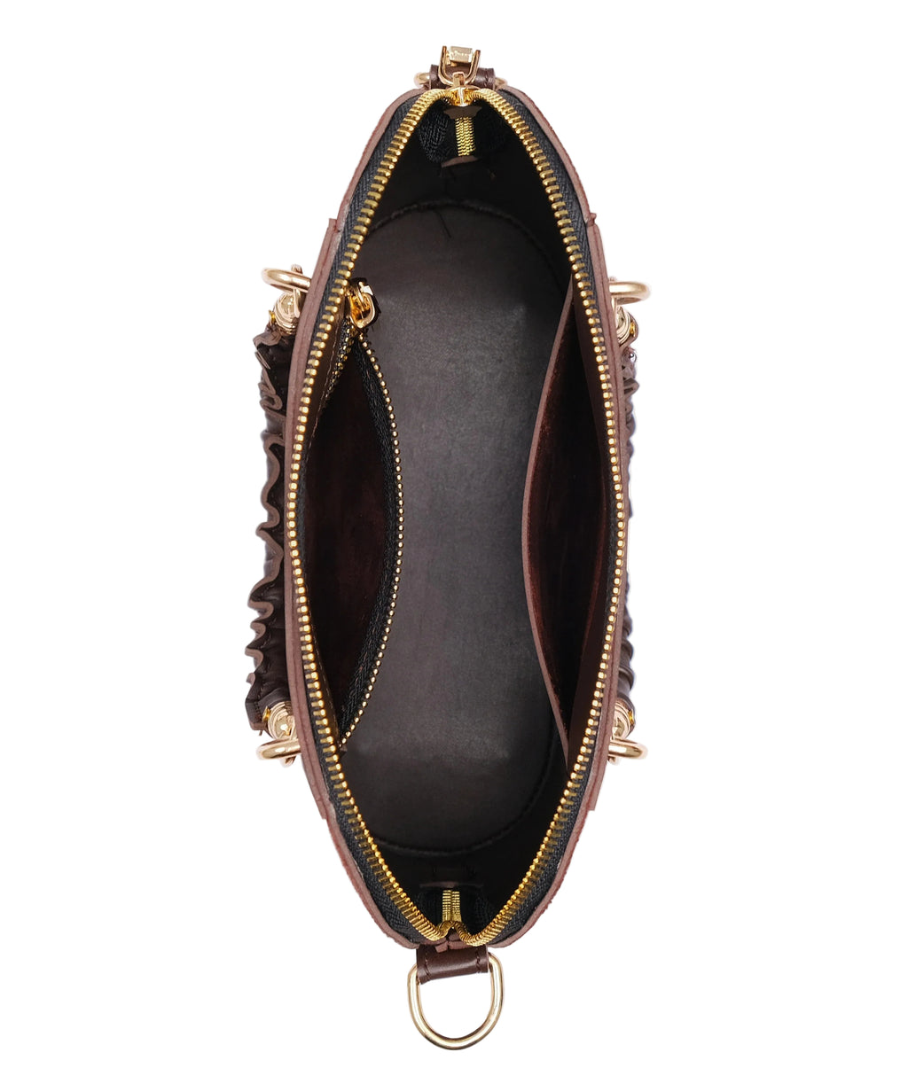 Dark brown suede small evening bag