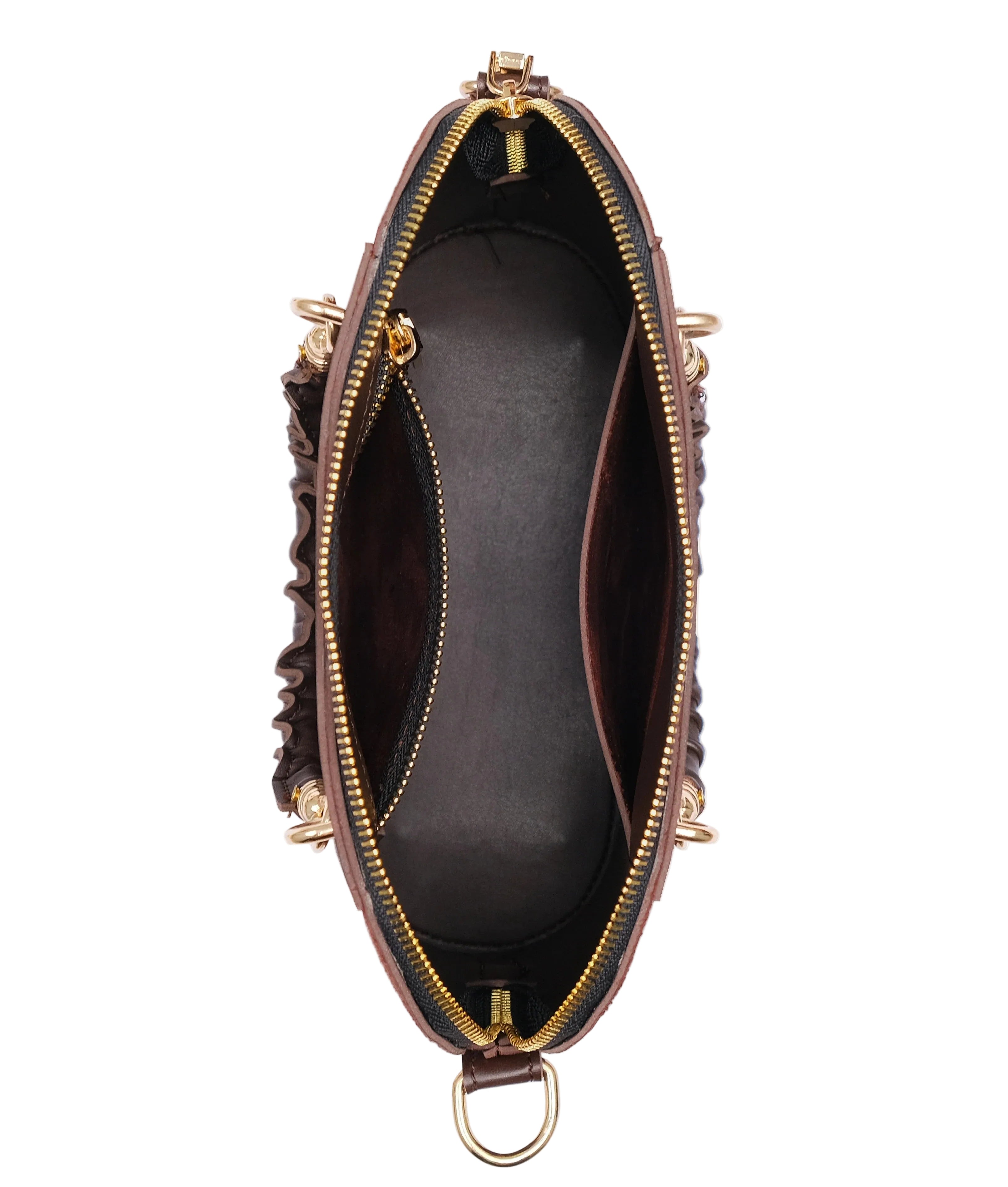 Dark brown suede small evening bag